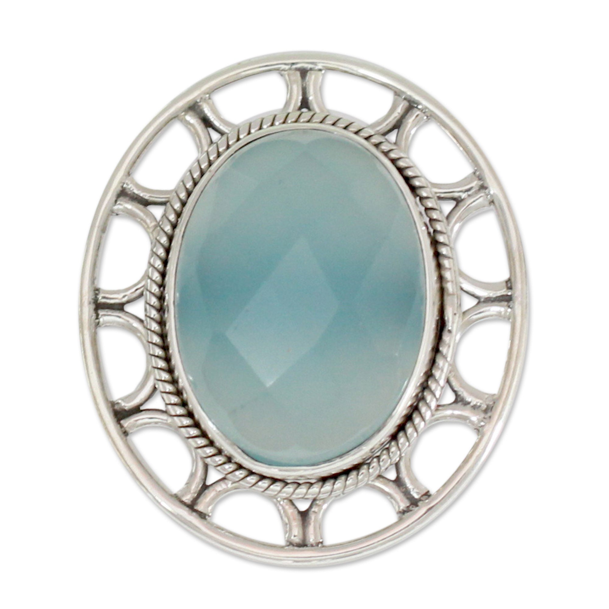 Premium Mumbai Sky Modern Silver Ring with Blue Chalcedony