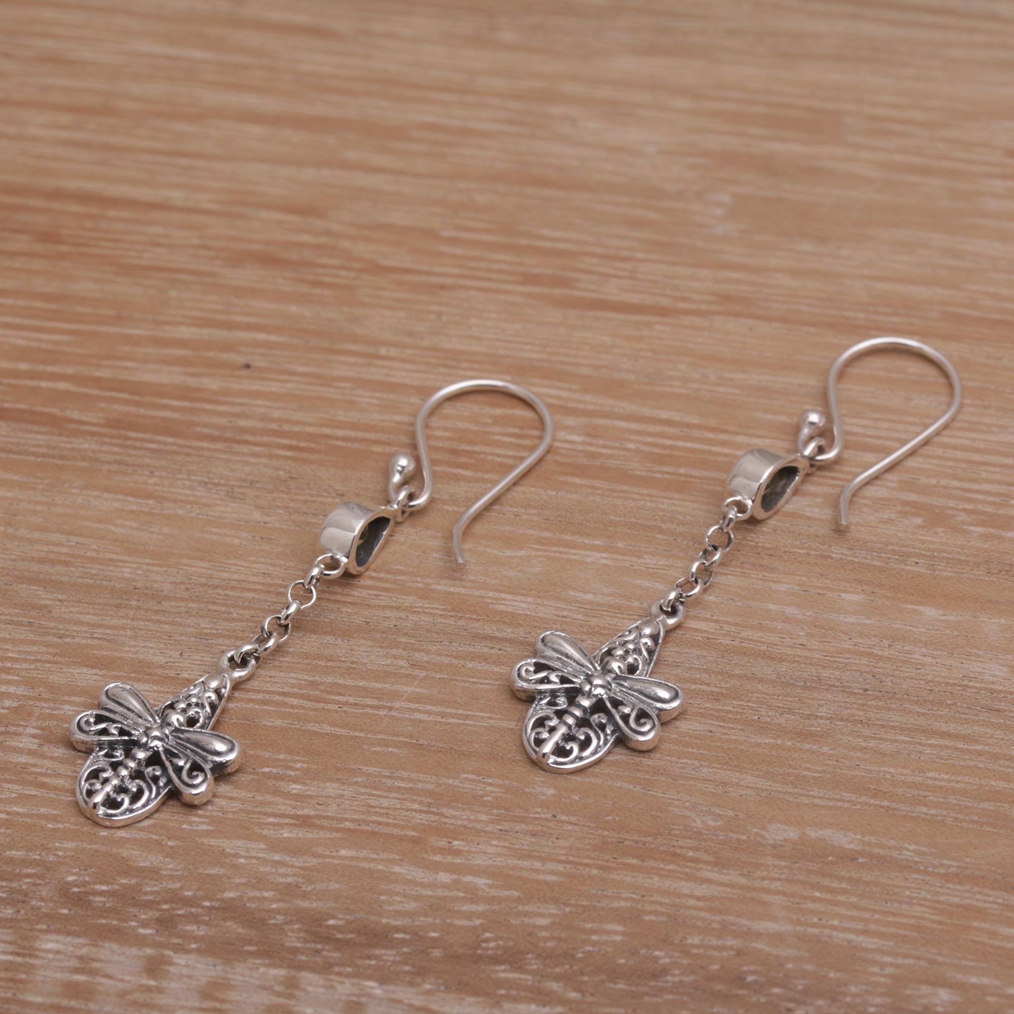 Premium Dragonfly Altar Earrings - Handmade 925 Sterling Silver with Peridot