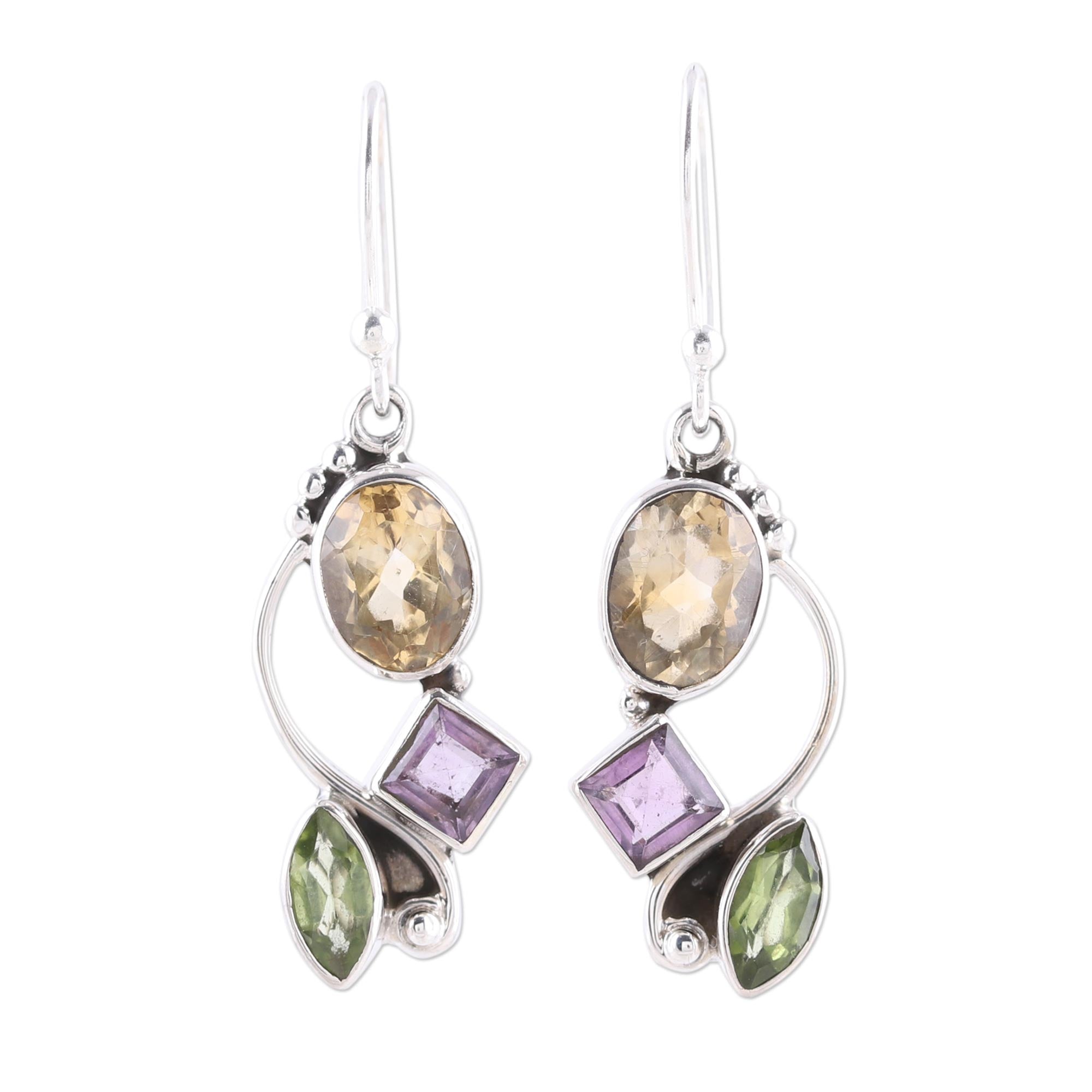 Premium Sun & Violets Multi-Gem Citrine Dangle Earrings