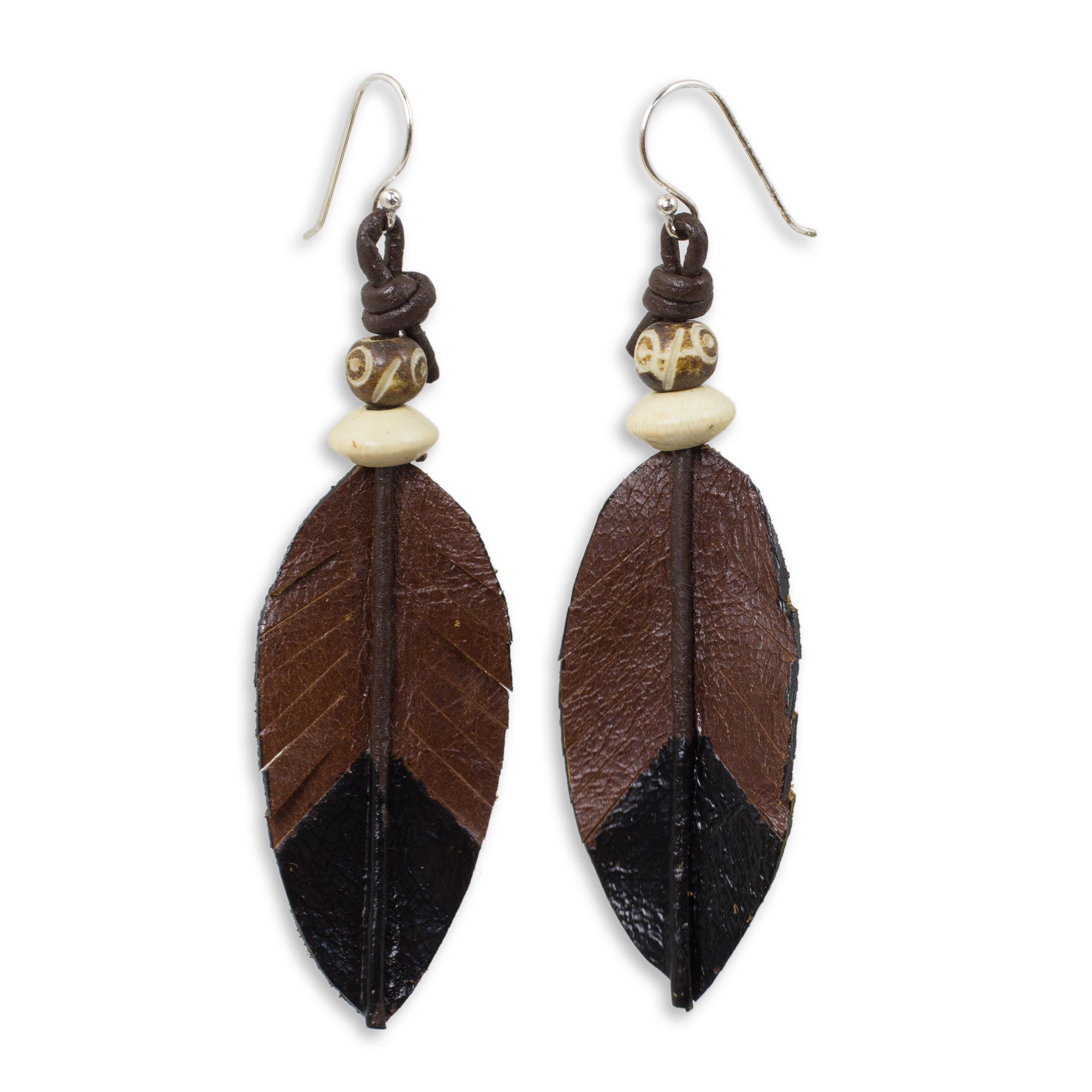 Premium Handmade Leather Feather Earrings | Fair Trade Artisan Craft from Thailand