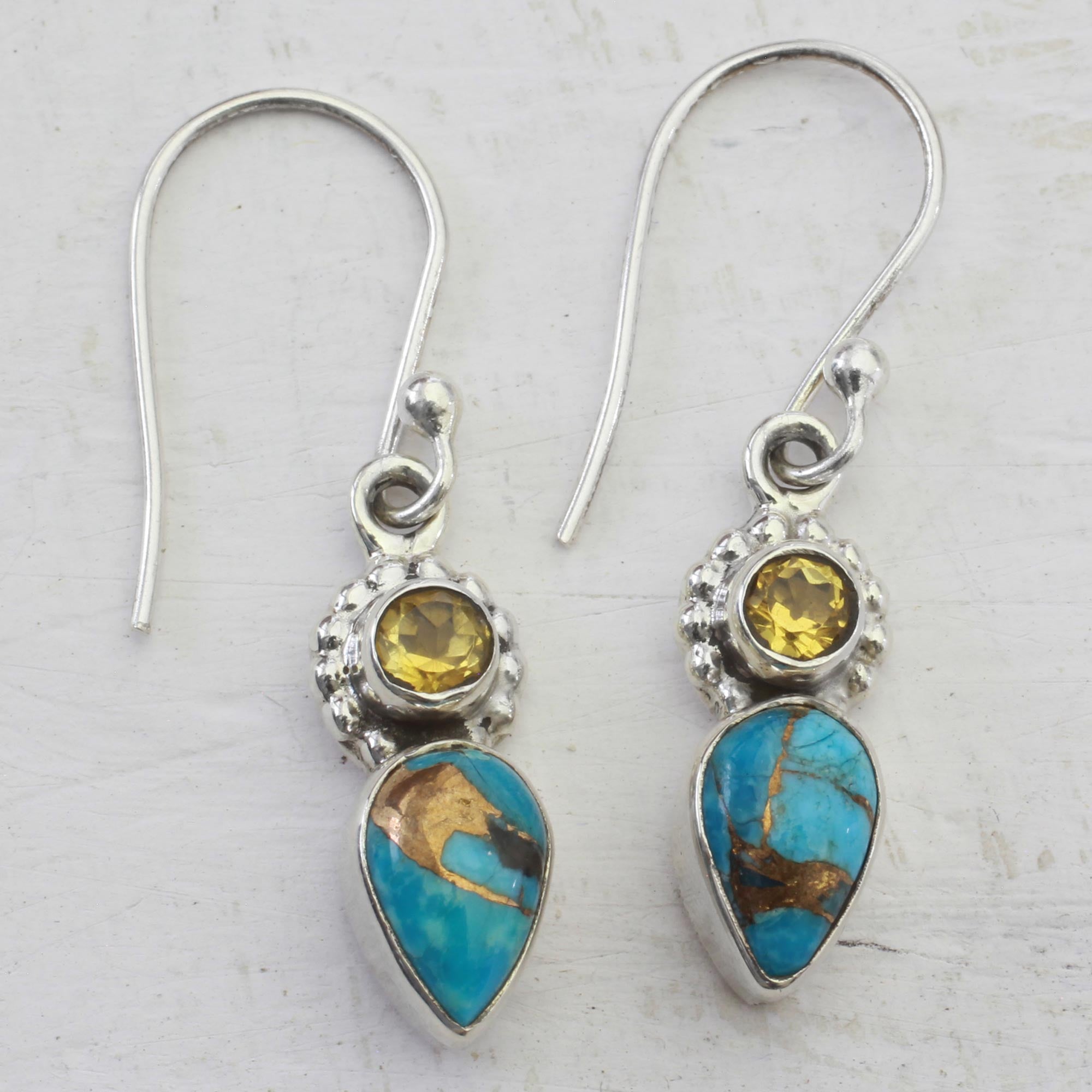 Premium Watery Allure Multi-Gem Turquoise Dangle Earrings