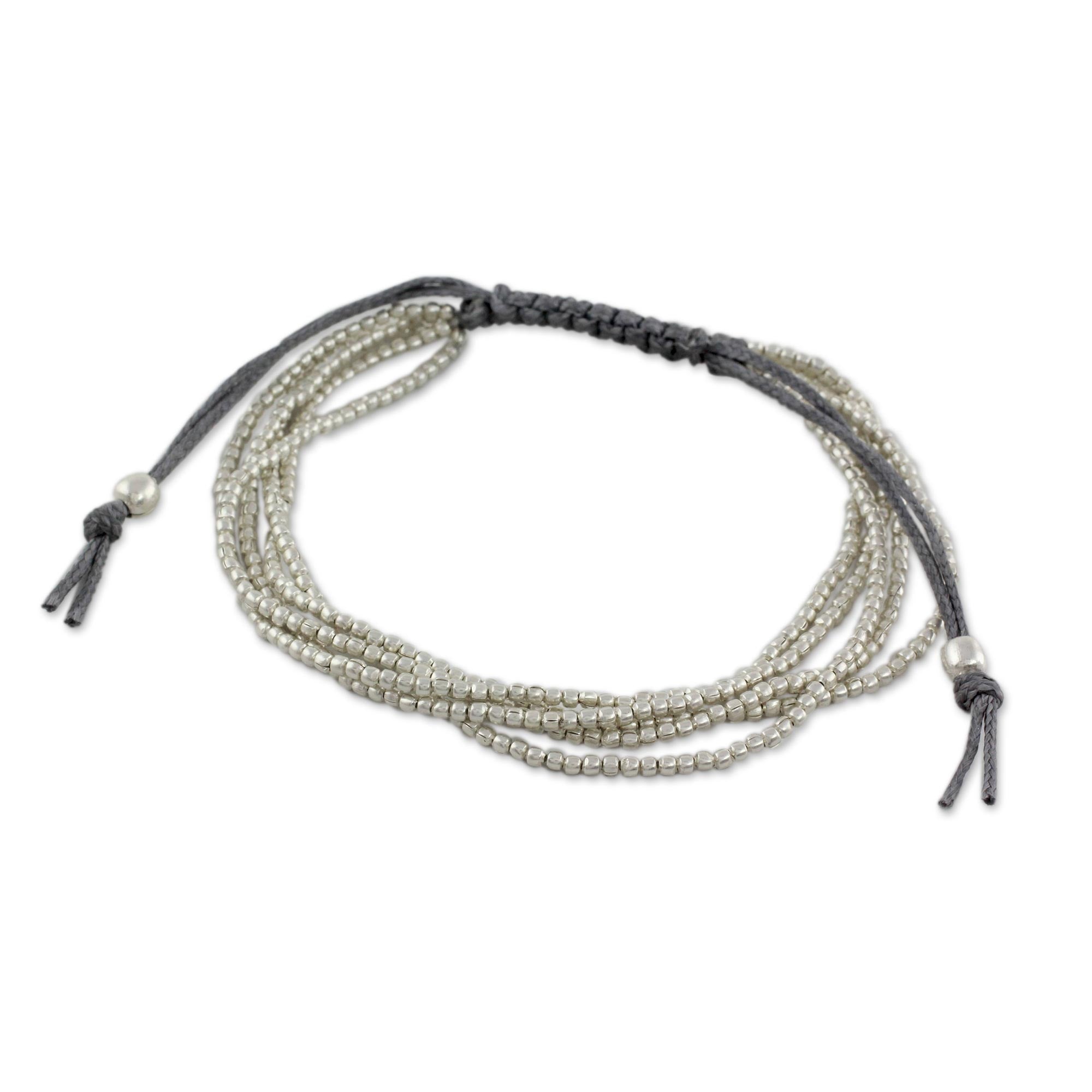 Premium Silver Beaded Adjustable Bracelet - Handcrafted in India