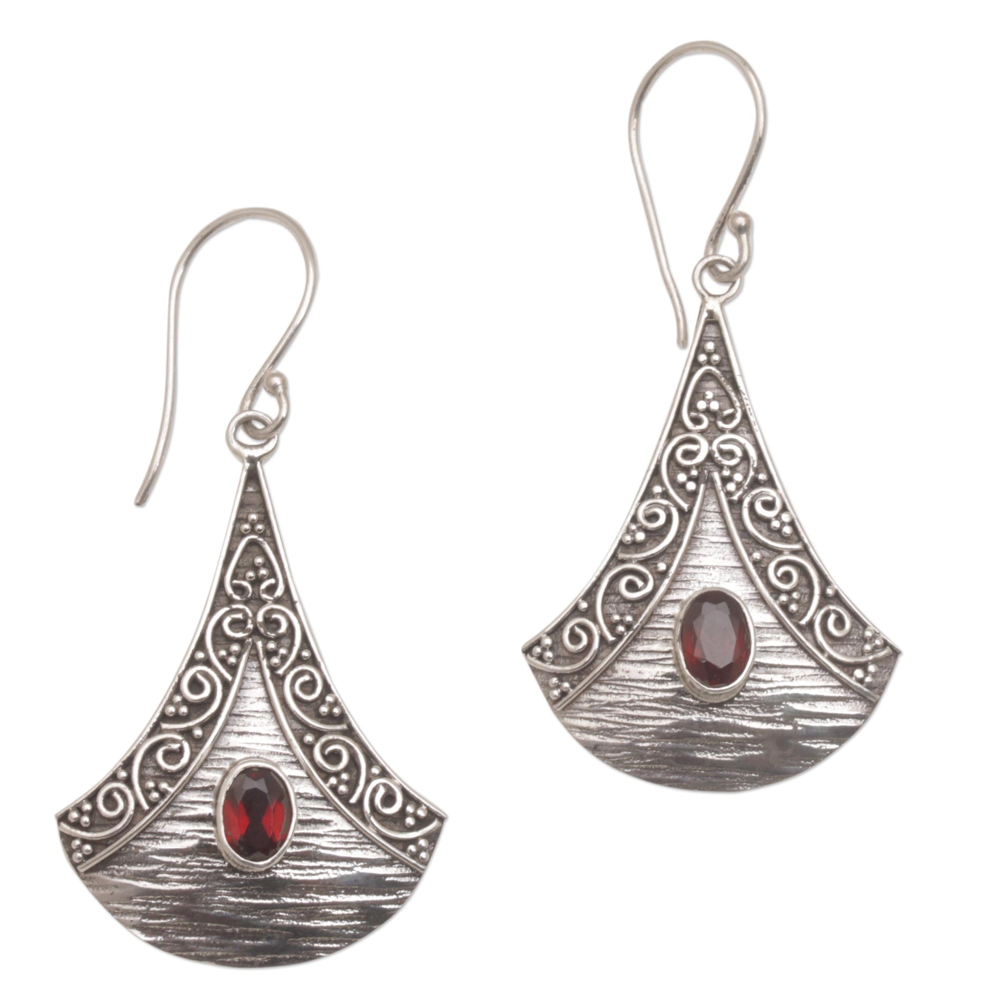 Premium Bali Sterling Silver Garnet Dangle Earrings - Artisan Crafted