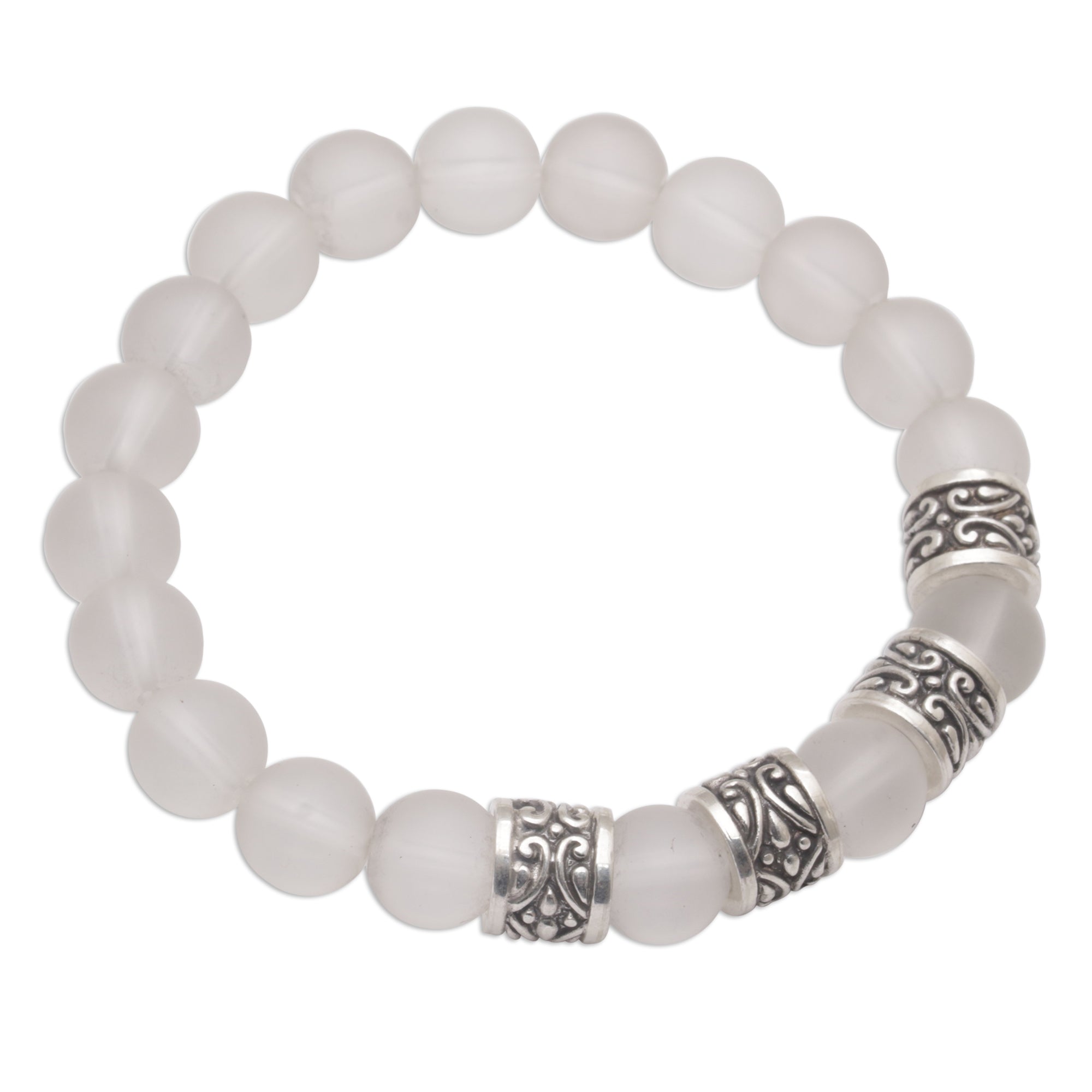 Premium Quartz & Sterling Silver Beaded Stretch Bracelet - Handcrafted Elegance