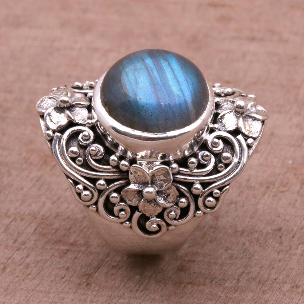 Premium Bali Artisan Labradorite Sterling Silver Dome Ring