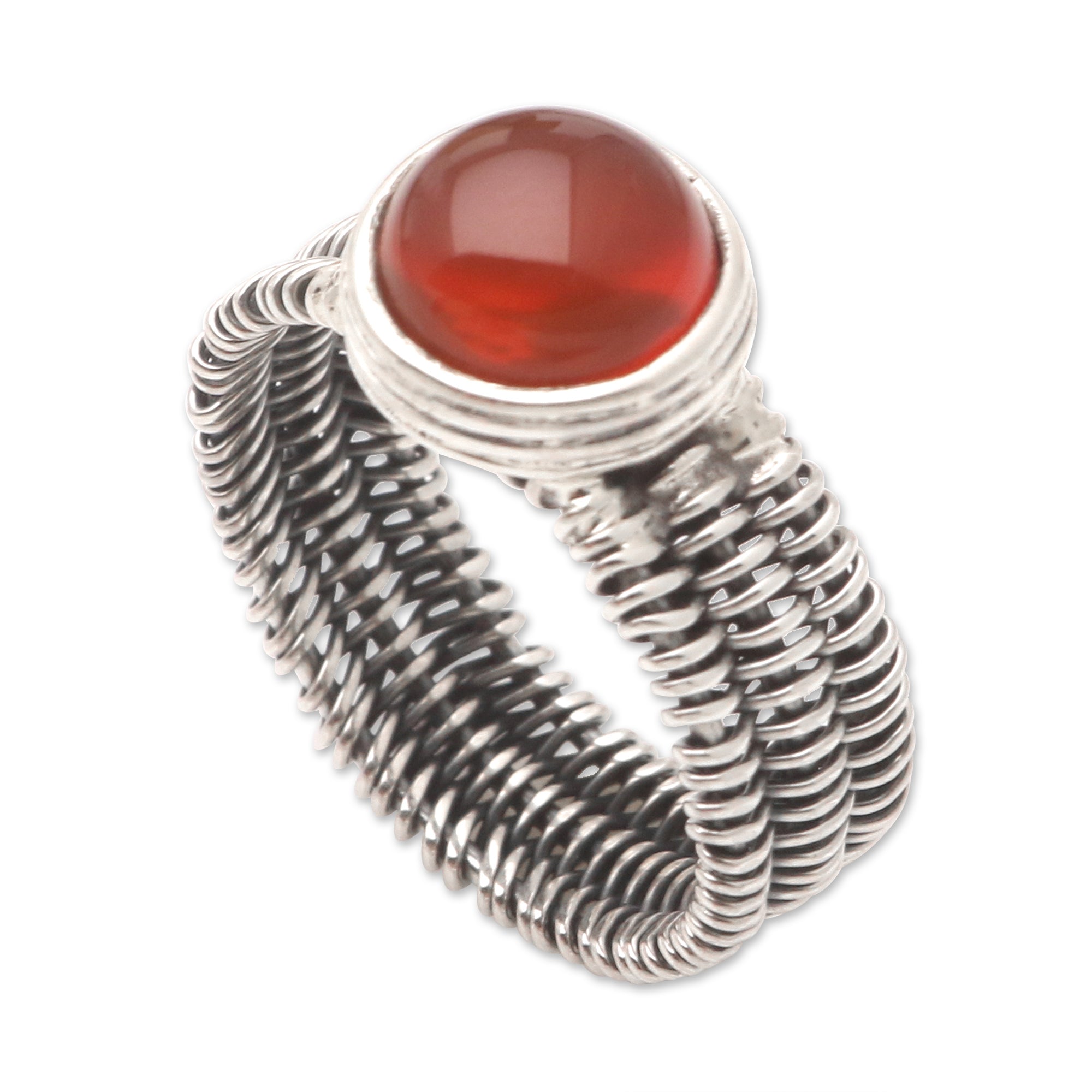 Premium Sterling Silver Carnelian Wire-Wrapped Ring - Handcrafted Elegance