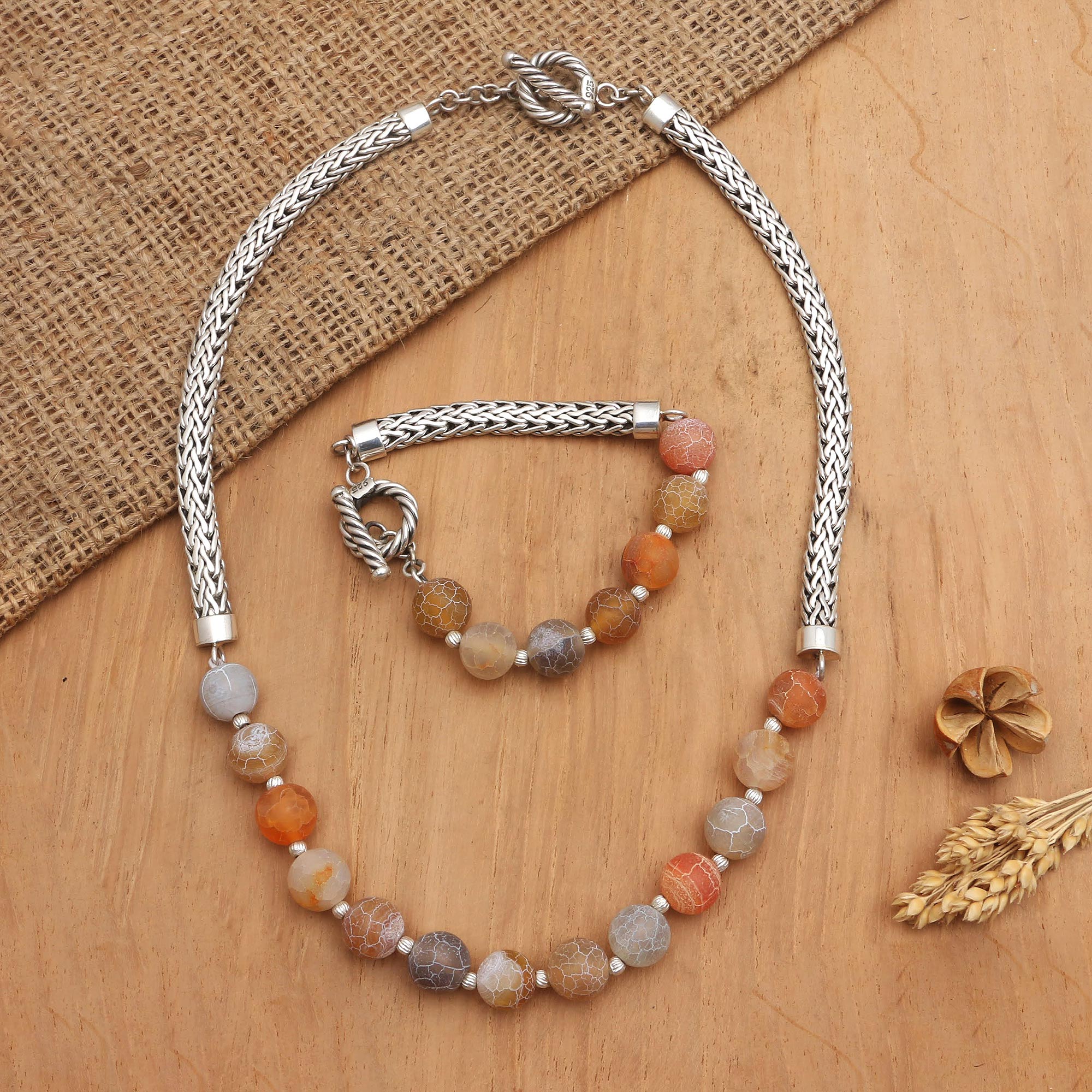 Premium Sensations Agate & Sterling Silver Beaded Bracelet – Unique Asymmetrical Design