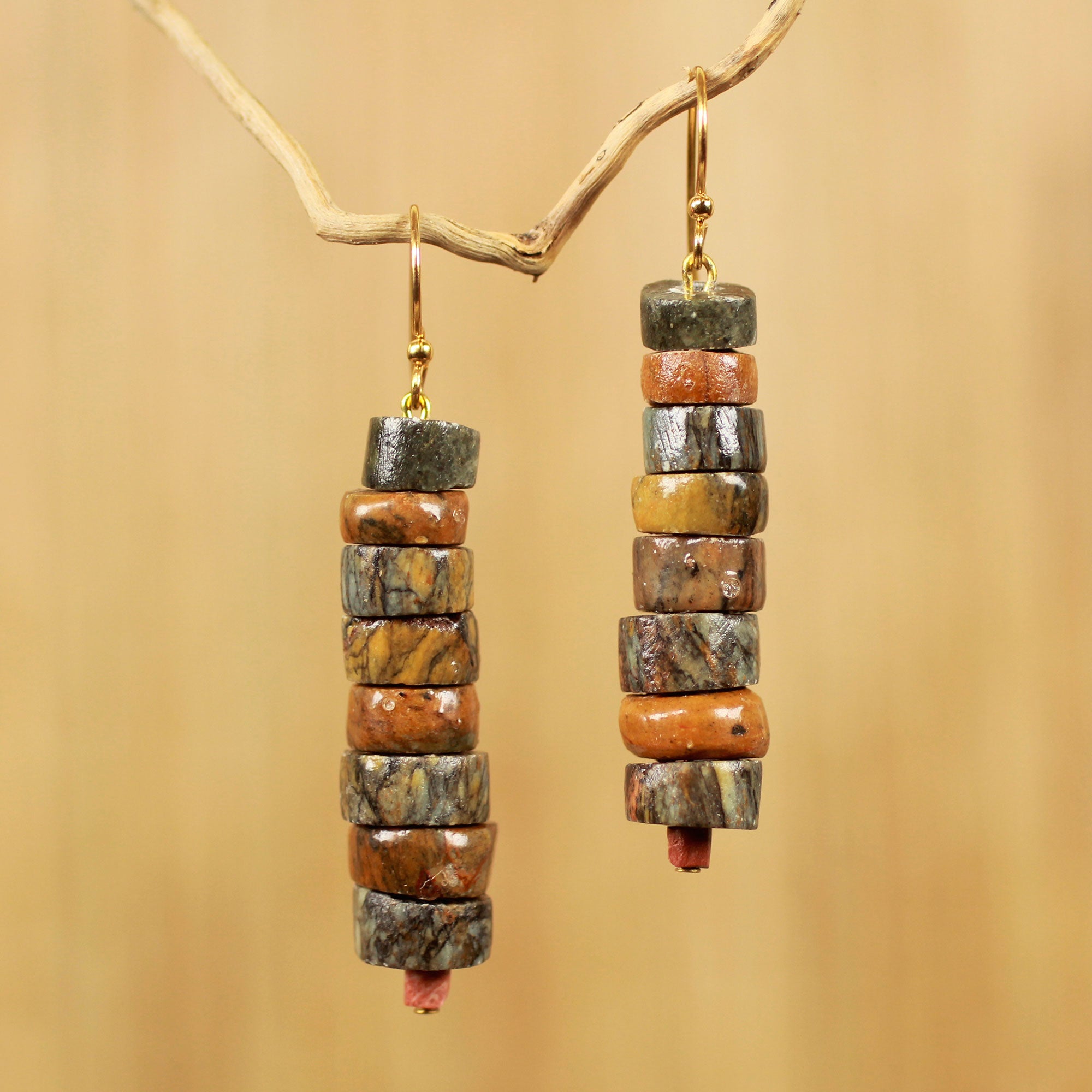 Premium Aseda Ye Handcrafted Soapstone Beaded Hook Earrings - Natural Elegance