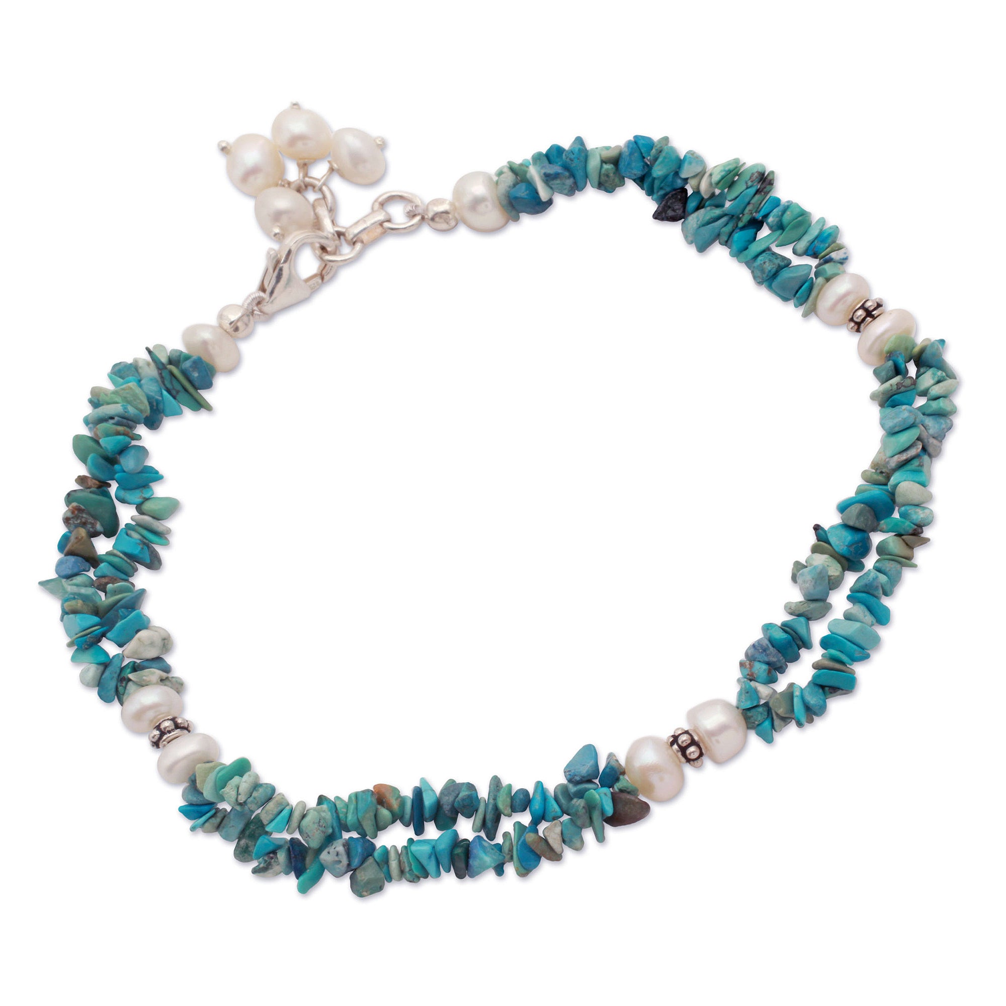 Premium Nautical Song Pearl & Calcite Beaded Anklet - Handcrafted in India