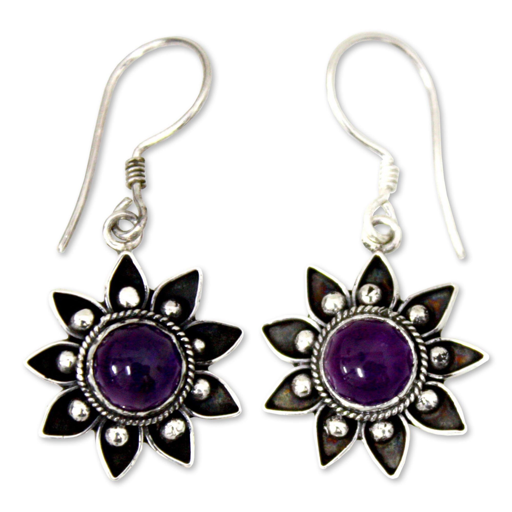 Premium Sunflower Amethyst Dangle Earrings - Handmade Elegance