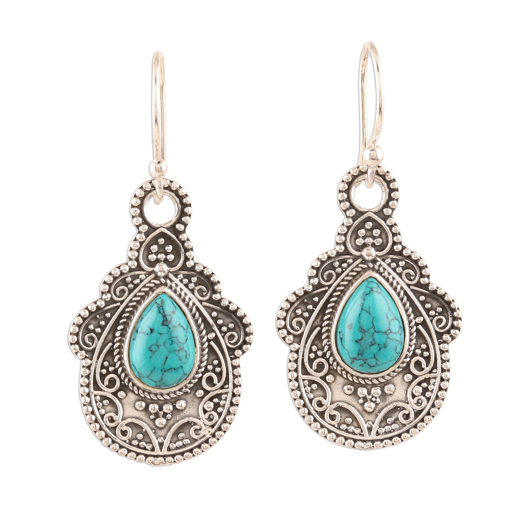 Premium Agra Aesthetic Oxidized Silver & Turquoise Dangle Earrings