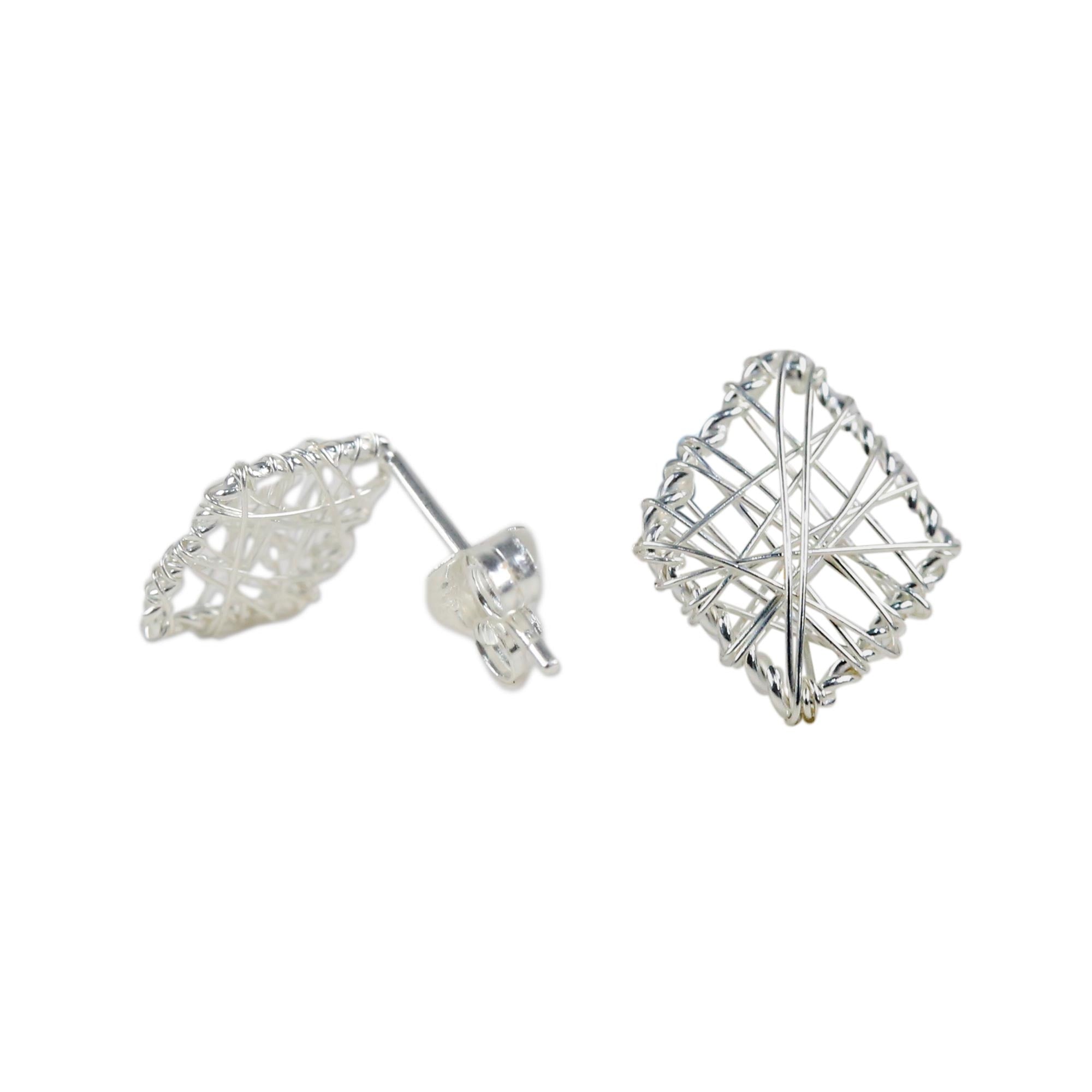 Premium Rhombus Wrap Sterling Silver Stud Earrings - Handcrafted in Thailand