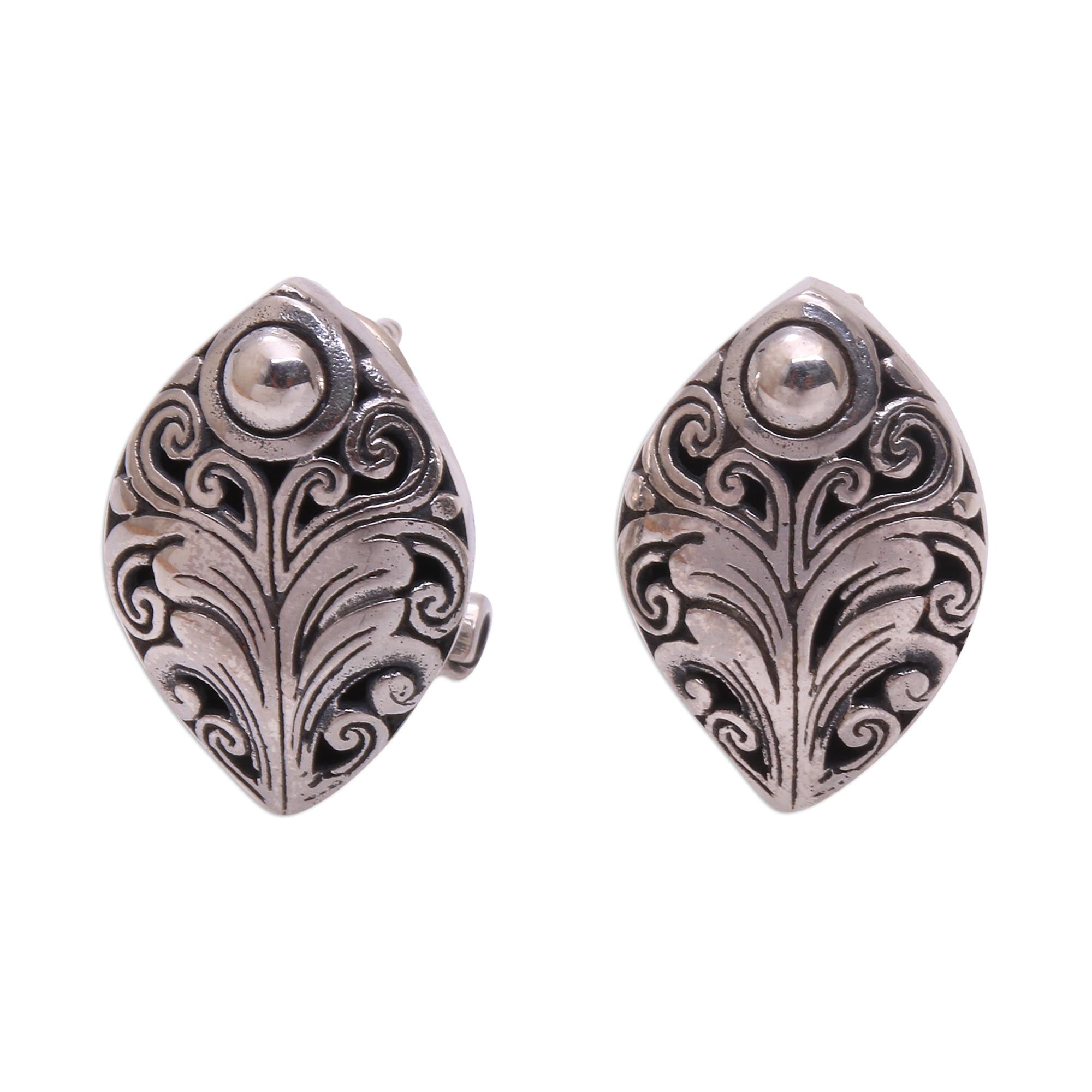 Premium Sterling Silver Bali Leaf Drop Earrings – Handcrafted Elegance