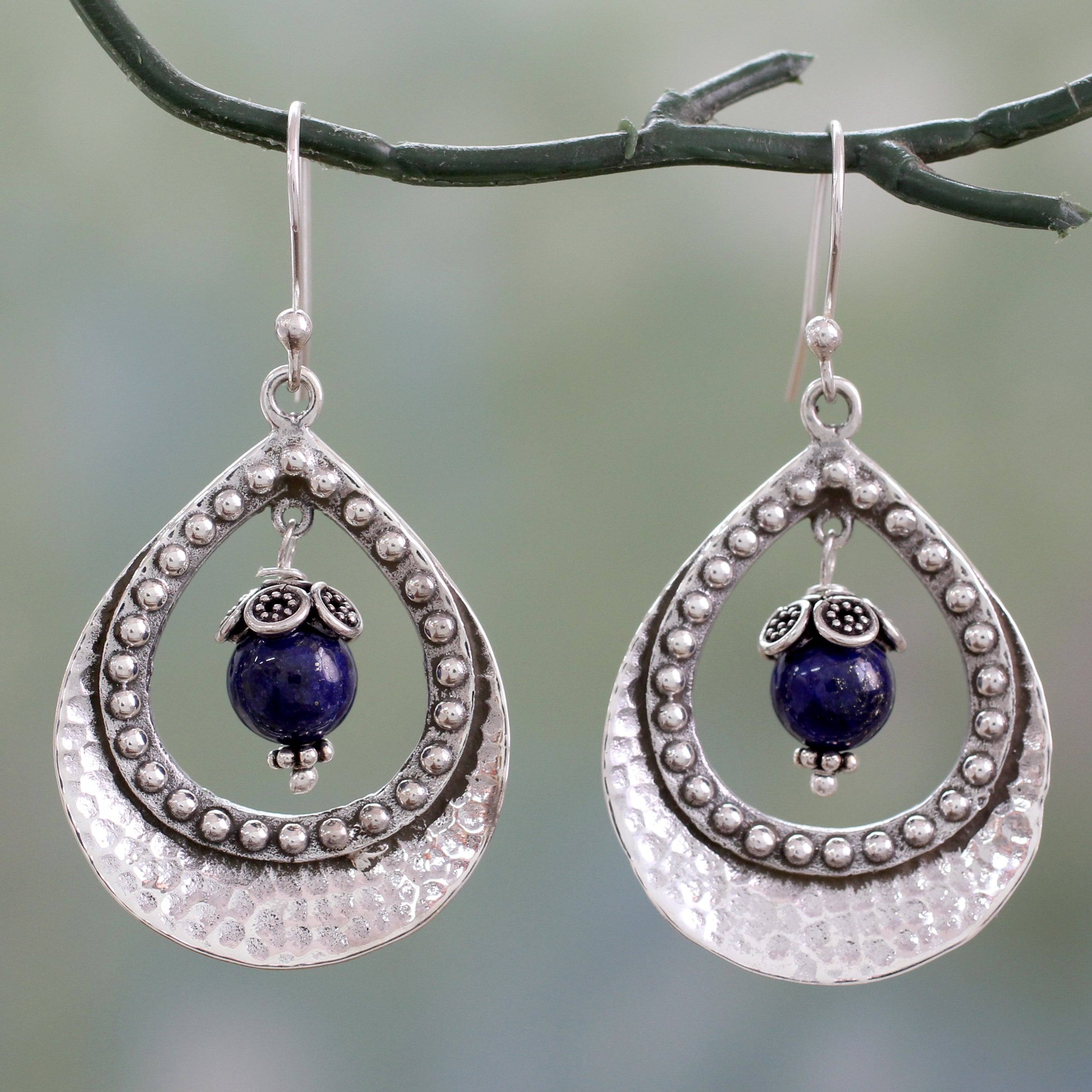 Premium Jaipur Dazzle Lapis Lazuli Earrings in 925 Sterling Silver