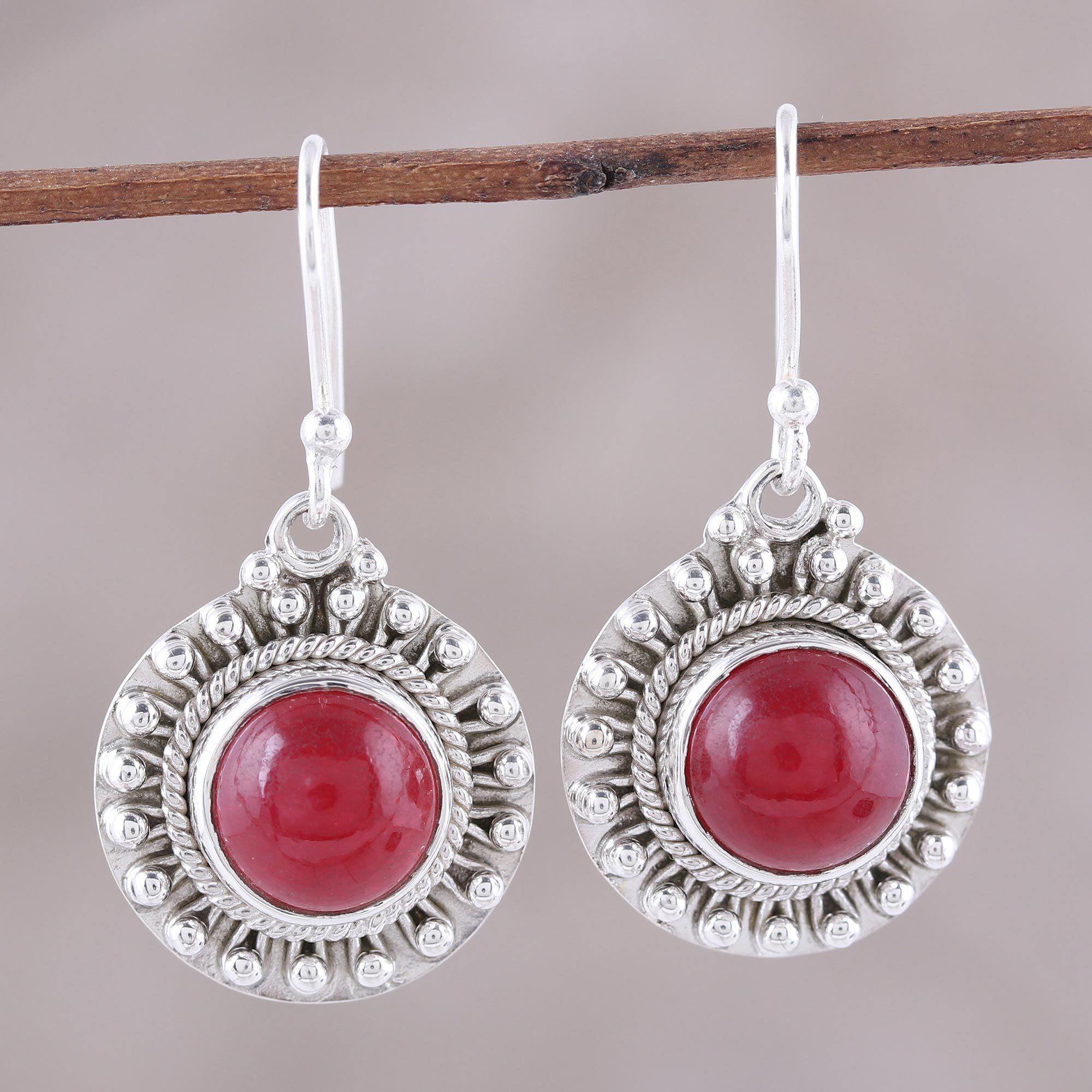 Premium Red Mystique Jasper Sterling Silver Dangle Earrings