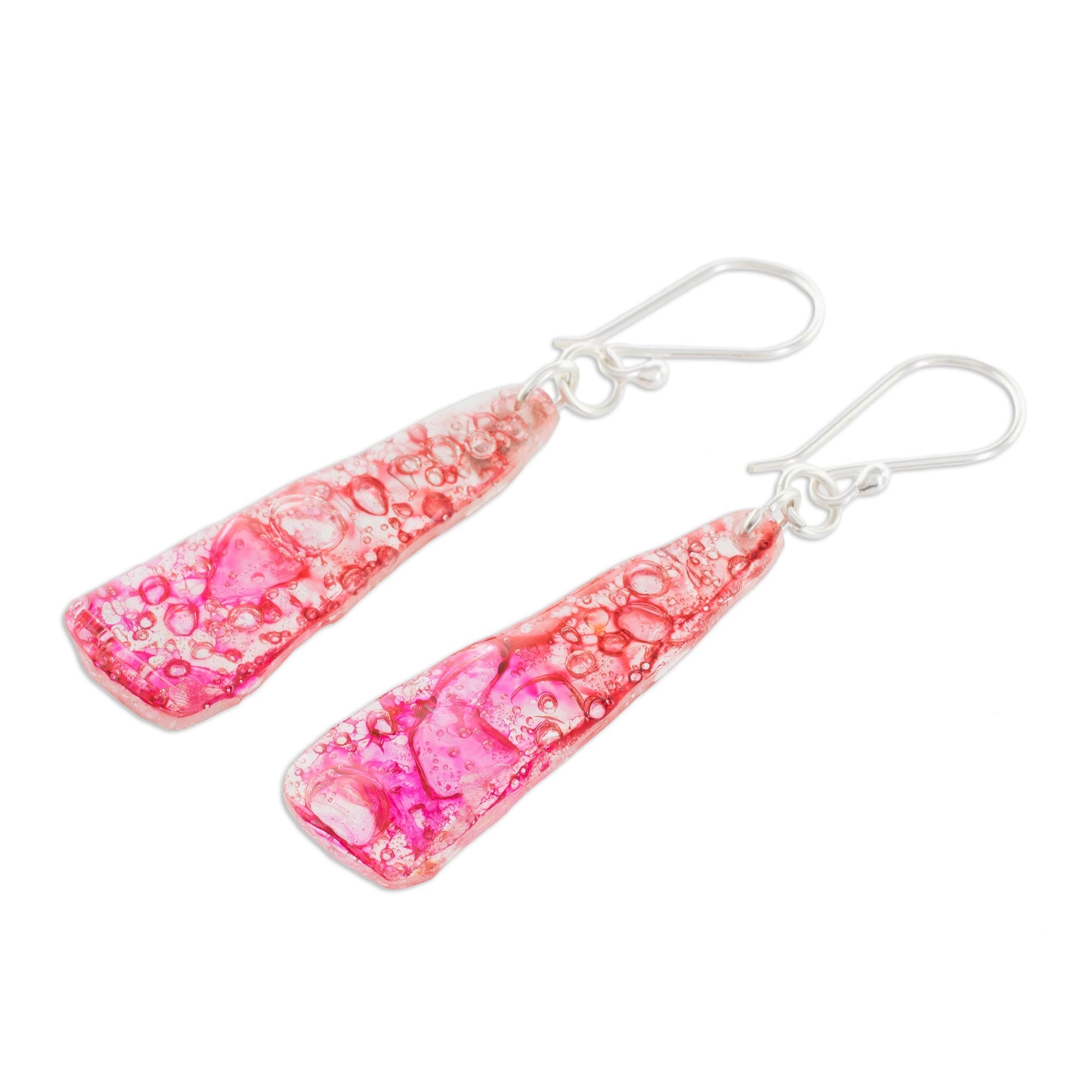 Eco-Chic Pink Recycled CD Dangle Earrings - Handcrafted in Guatemala