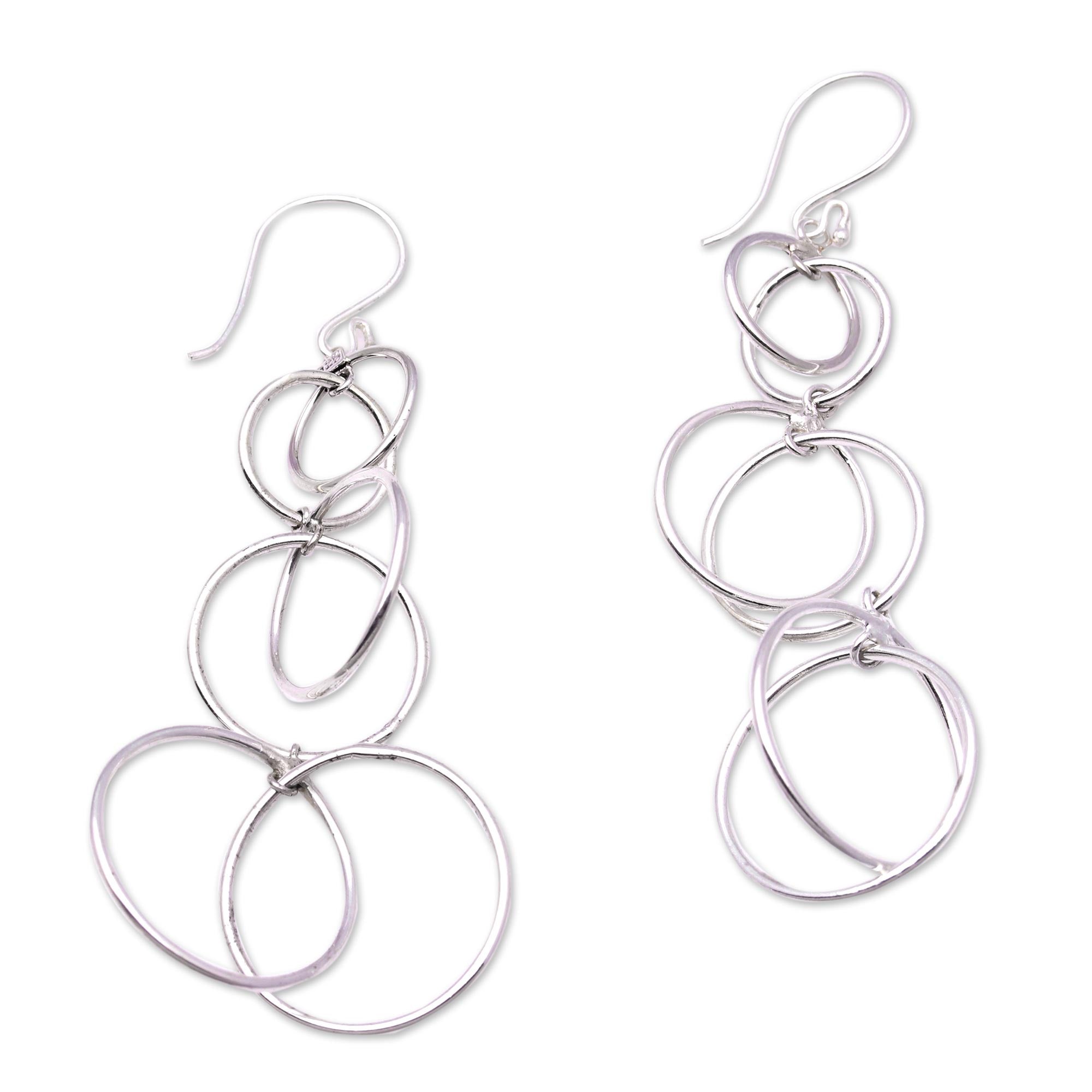 Premium Interlocking Orbits Sterling Silver Dangle Earrings - Handcrafted in Bali