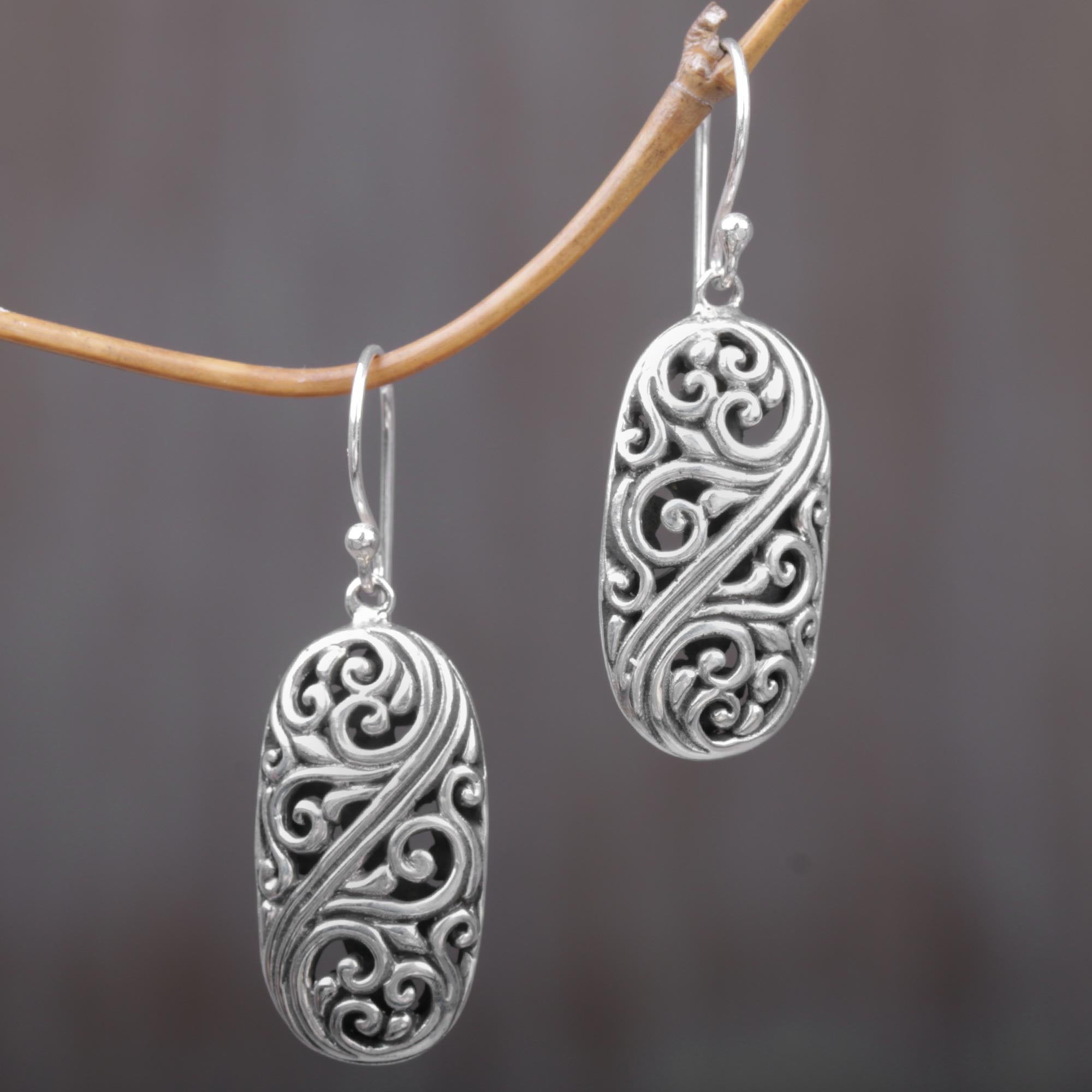 Premium Balinese Sterling Silver Swirl Dangle Earrings - Forest of Vines Collection