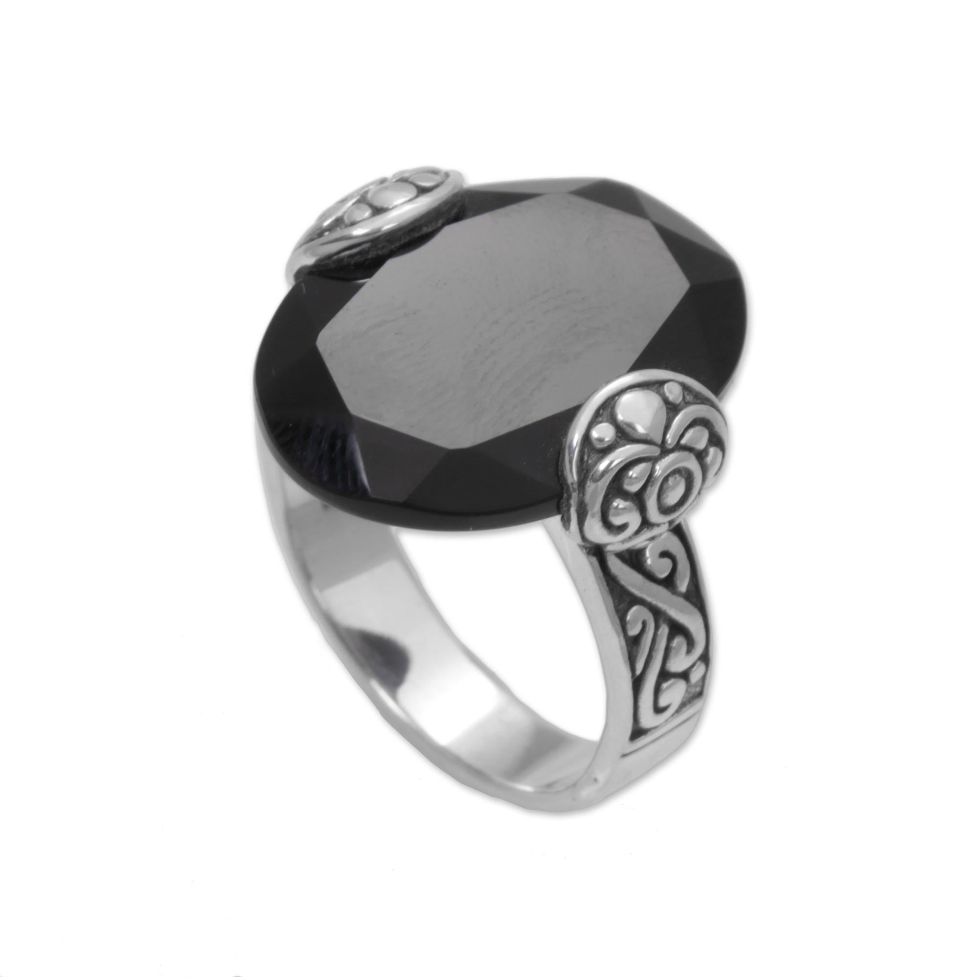 Premium Mystique Oval Onyx & Sterling Silver Cocktail Ring – Handcrafted in Bali