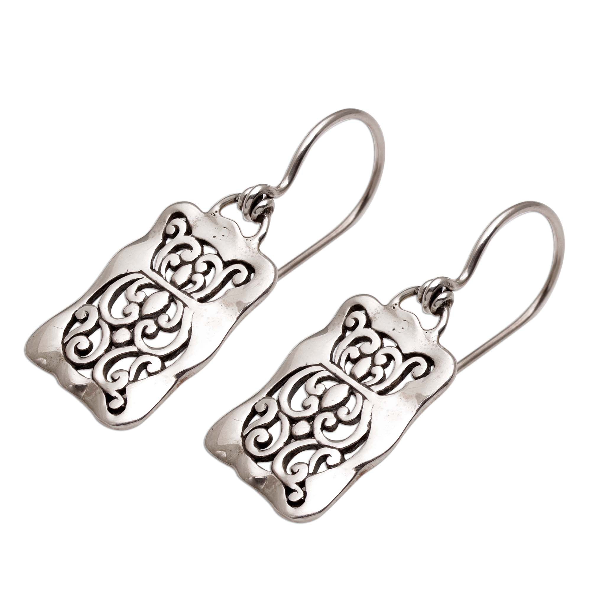 Premium Cat Swirls Sterling Silver Dangle Earrings from Bali - Animal Welfare Inspired