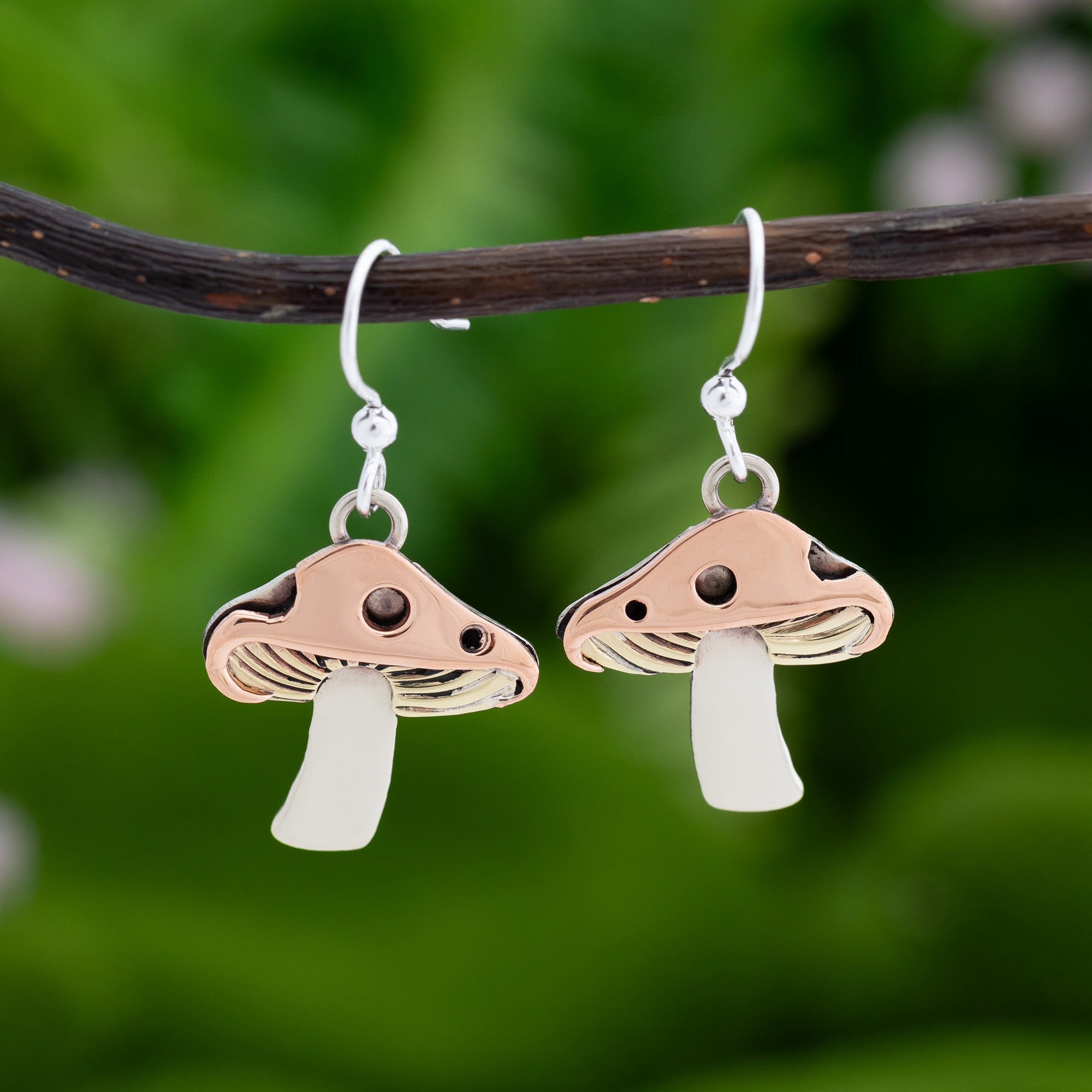 Premium Mixed Metal Whimsical Mushroom Earrings