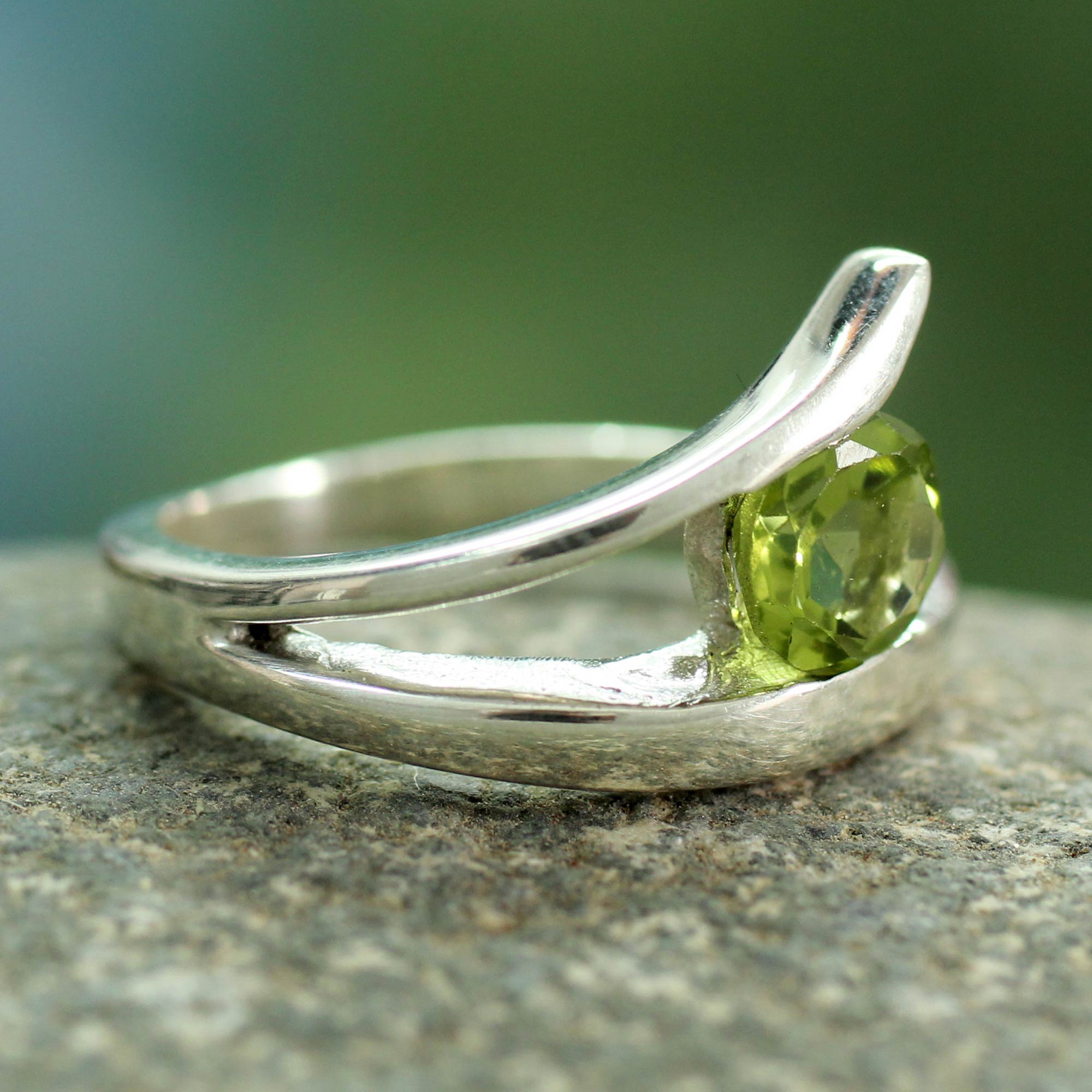 Premium Solitaire Peridot Ring - Handcrafted Sterling Silver Jewelry from India