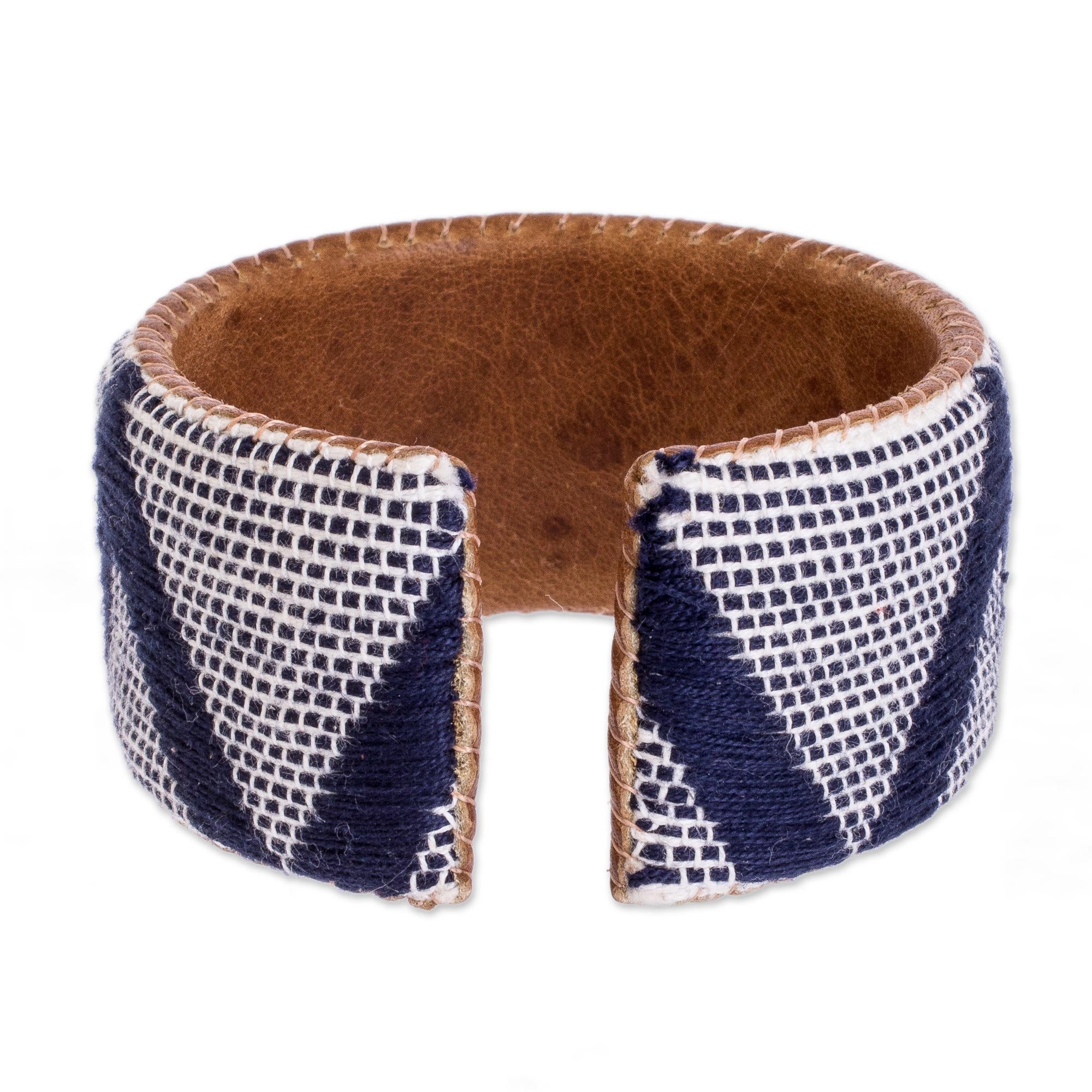 Premium Artisan Blue & White Leather Bracelet - Handcrafted in Guatemala