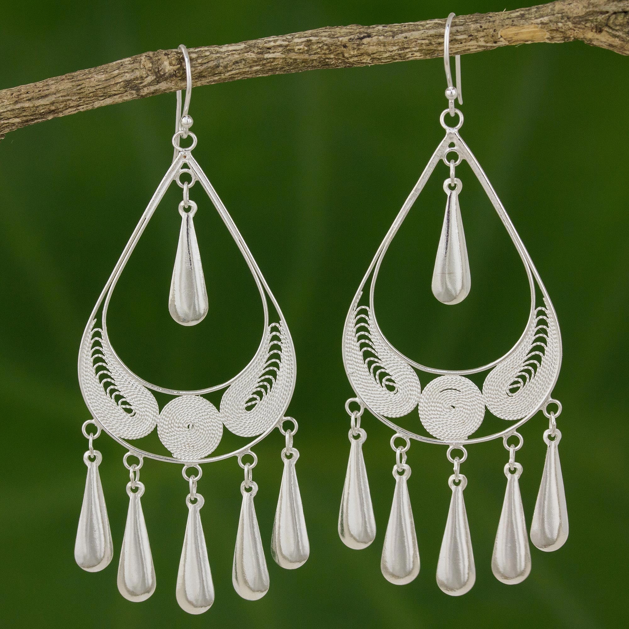 Premium Mystic Rain Sterling Silver Filigree Earrings