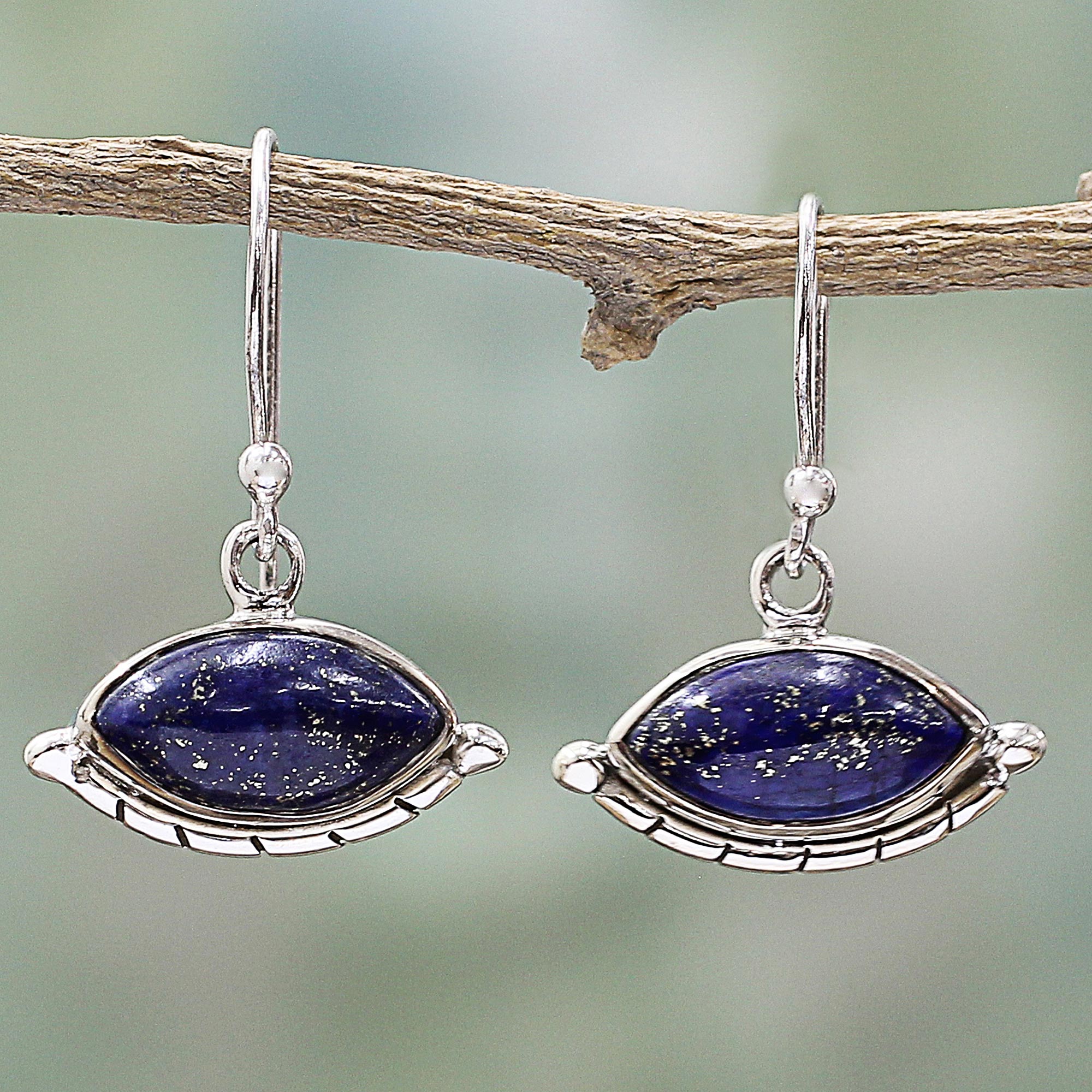 Premium Lapis Lazuli Protective Eye Dangle Earrings in Sterling Silver