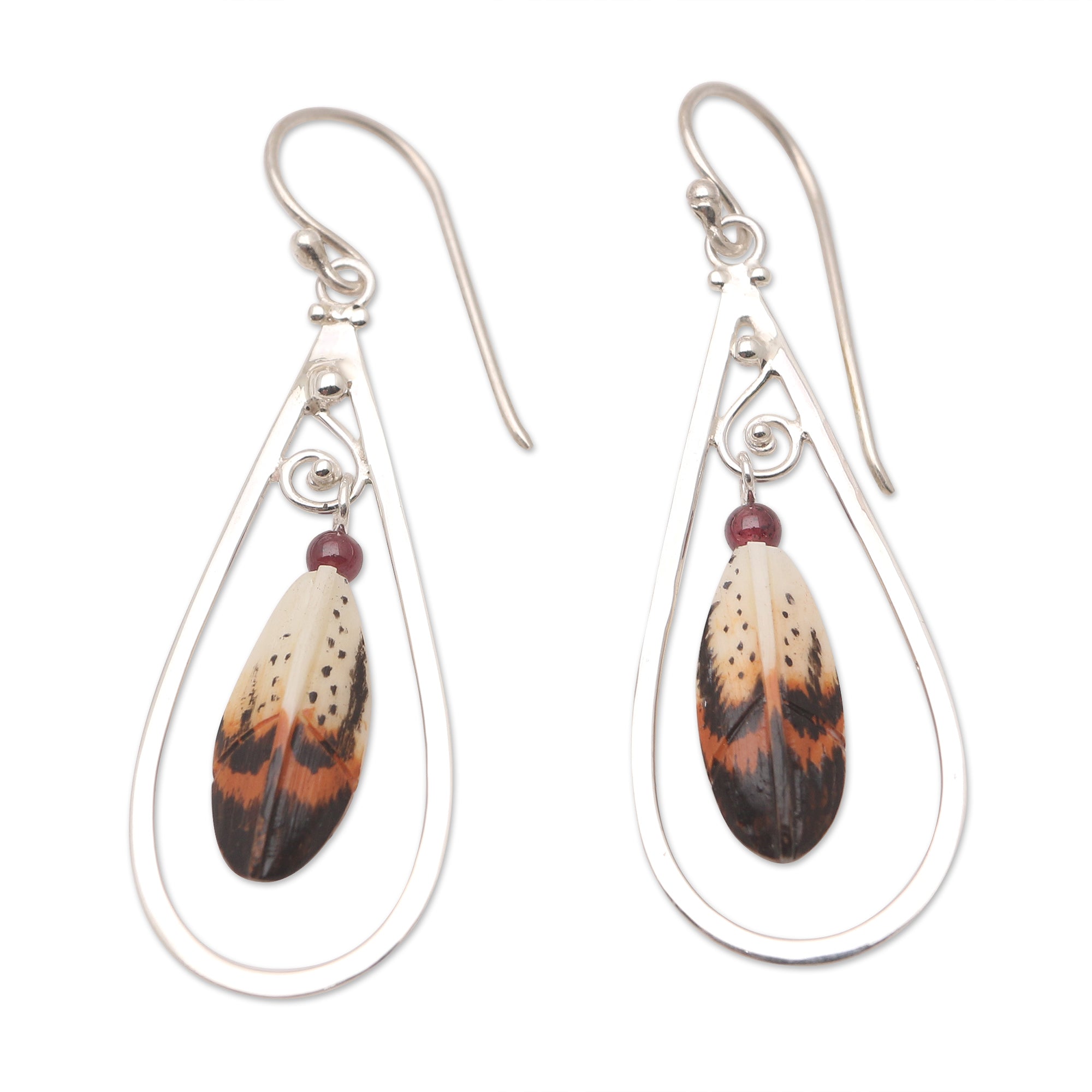 Premium Sterling Silver and Garnet Dangle Earrings - Feather in Your Cap