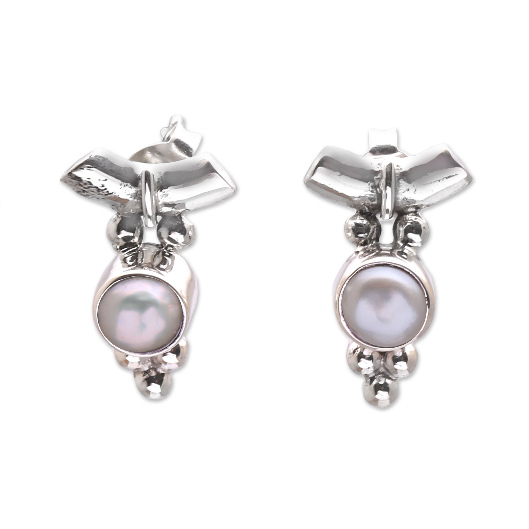 Premium Bali Pearl Drop Earrings with Sterling Silver Dot Motif