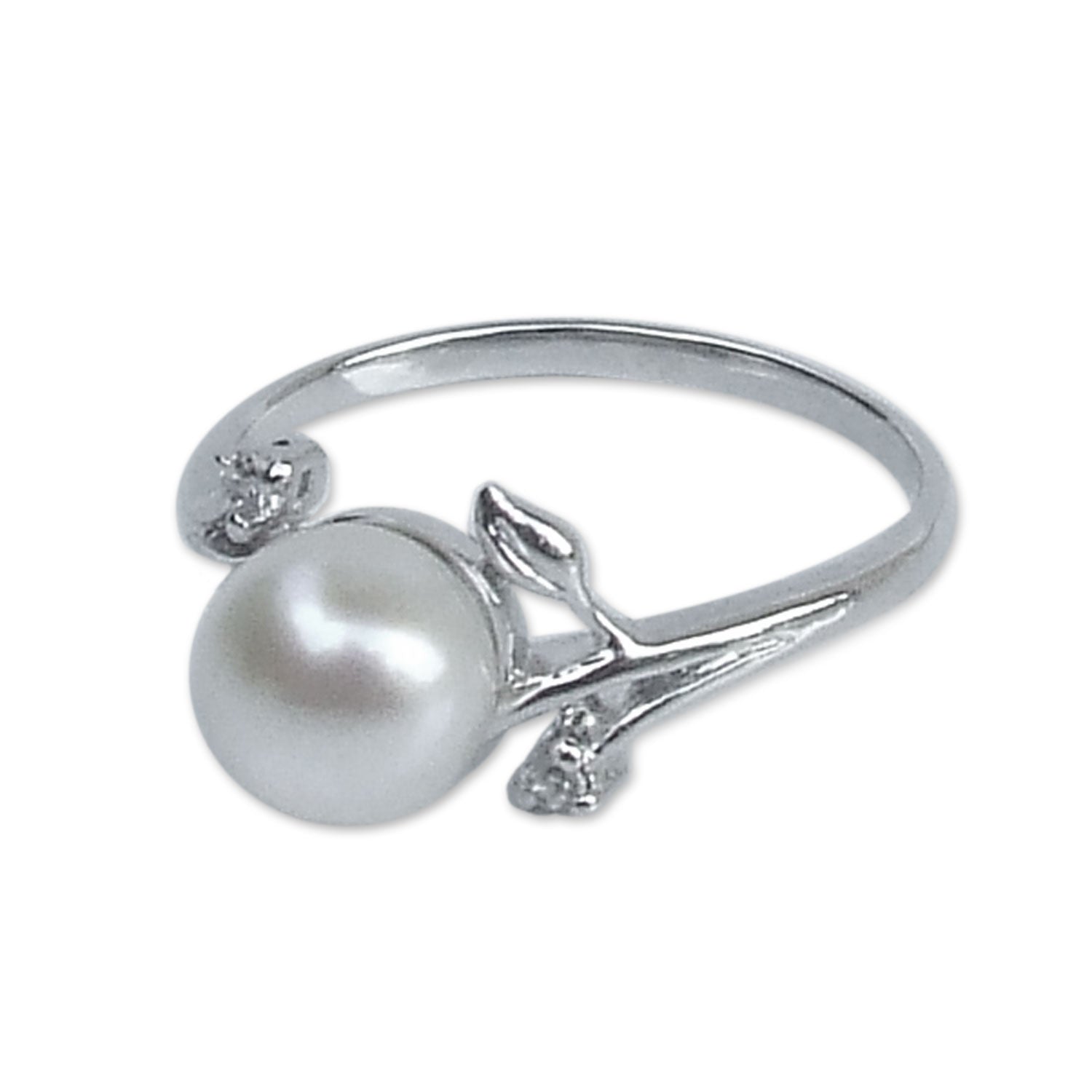 Premium Budding Beauty White Gold Plated Cultured Pearl Ring