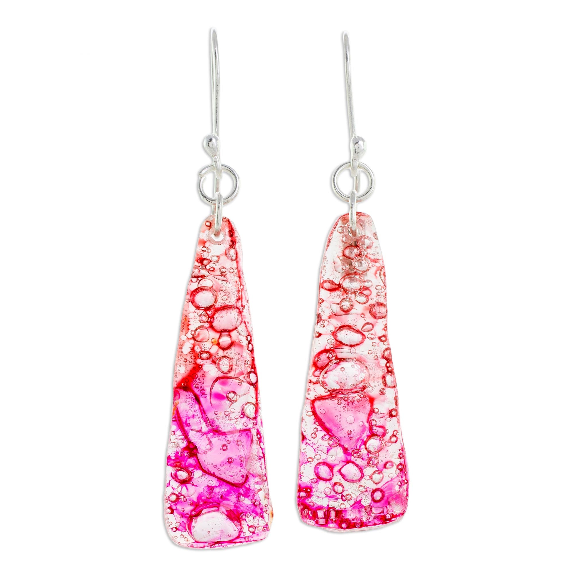 Eco-Chic Pink Recycled CD Dangle Earrings - Handcrafted in Guatemala