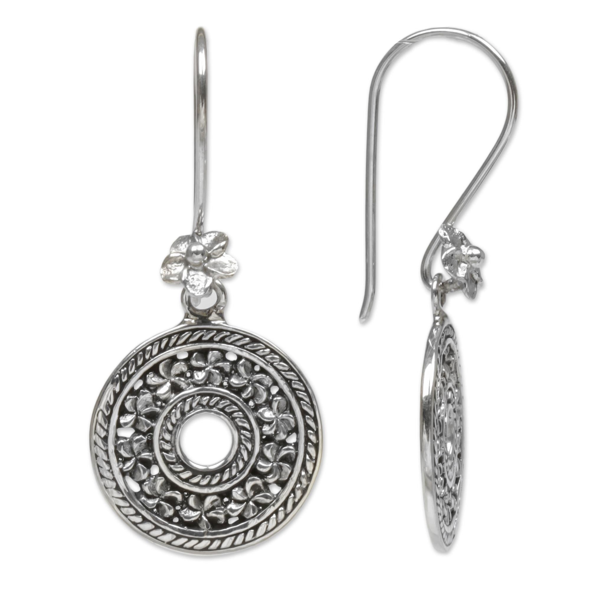 Premium Handcrafted Sterling Silver Floral Dangle Earrings - Inspired by Jepun Flower