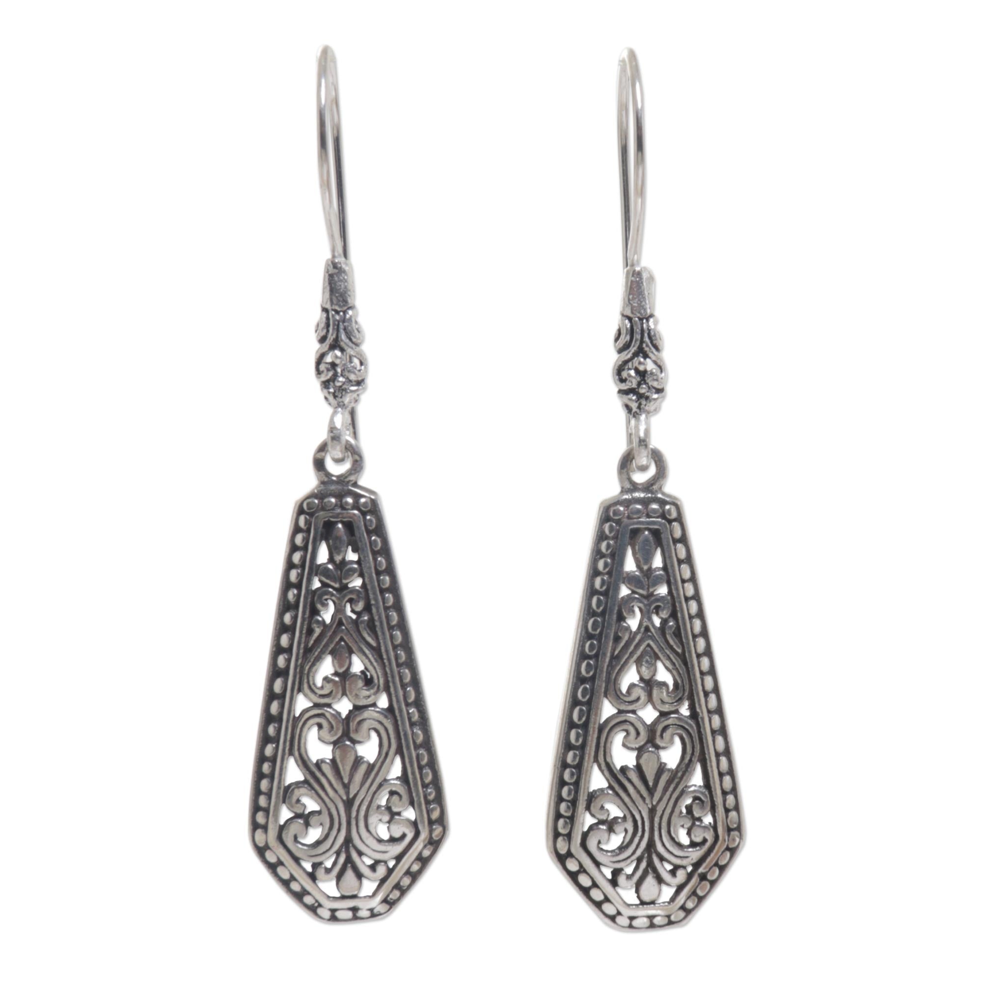 Premium Dayak Sterling Silver Shield Dangle Earrings - Handcrafted in Indonesia