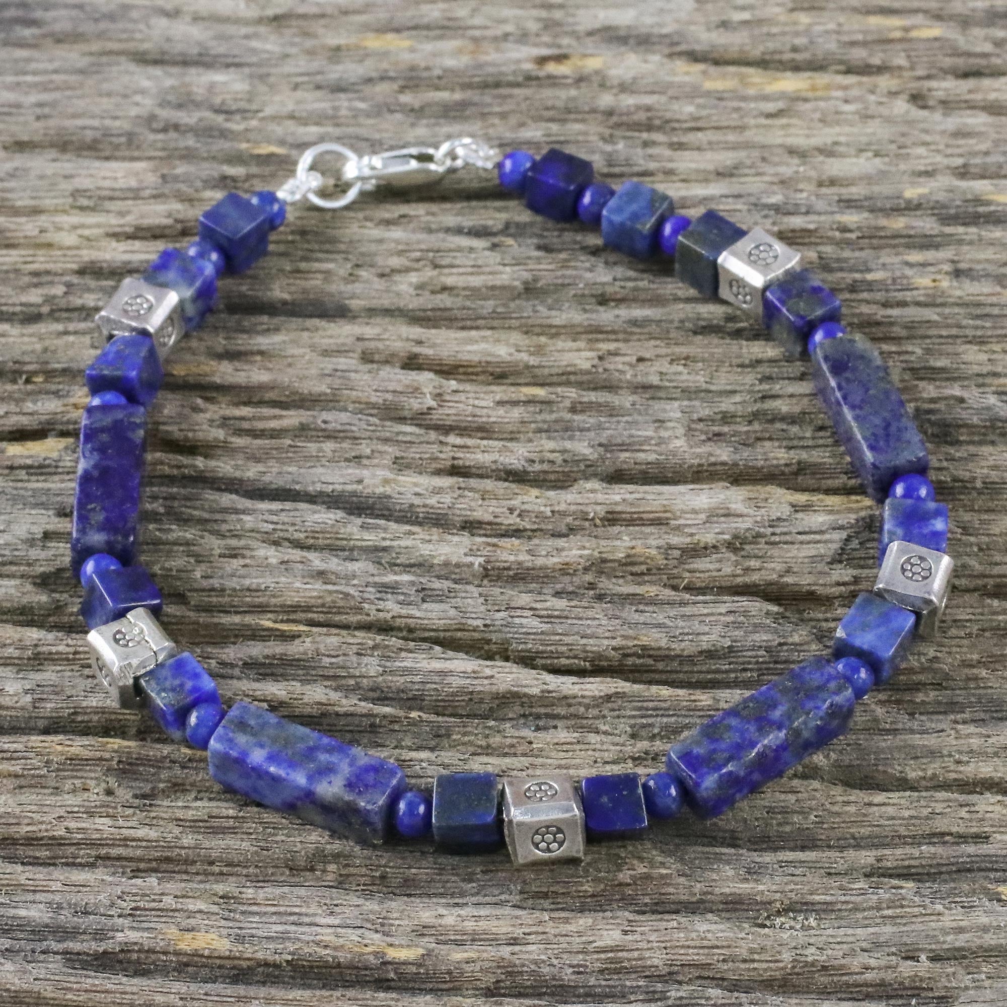 Premium Indigo Dream Lapis Lazuli & Silver Beaded Bracelet – Handcrafted in Thailand