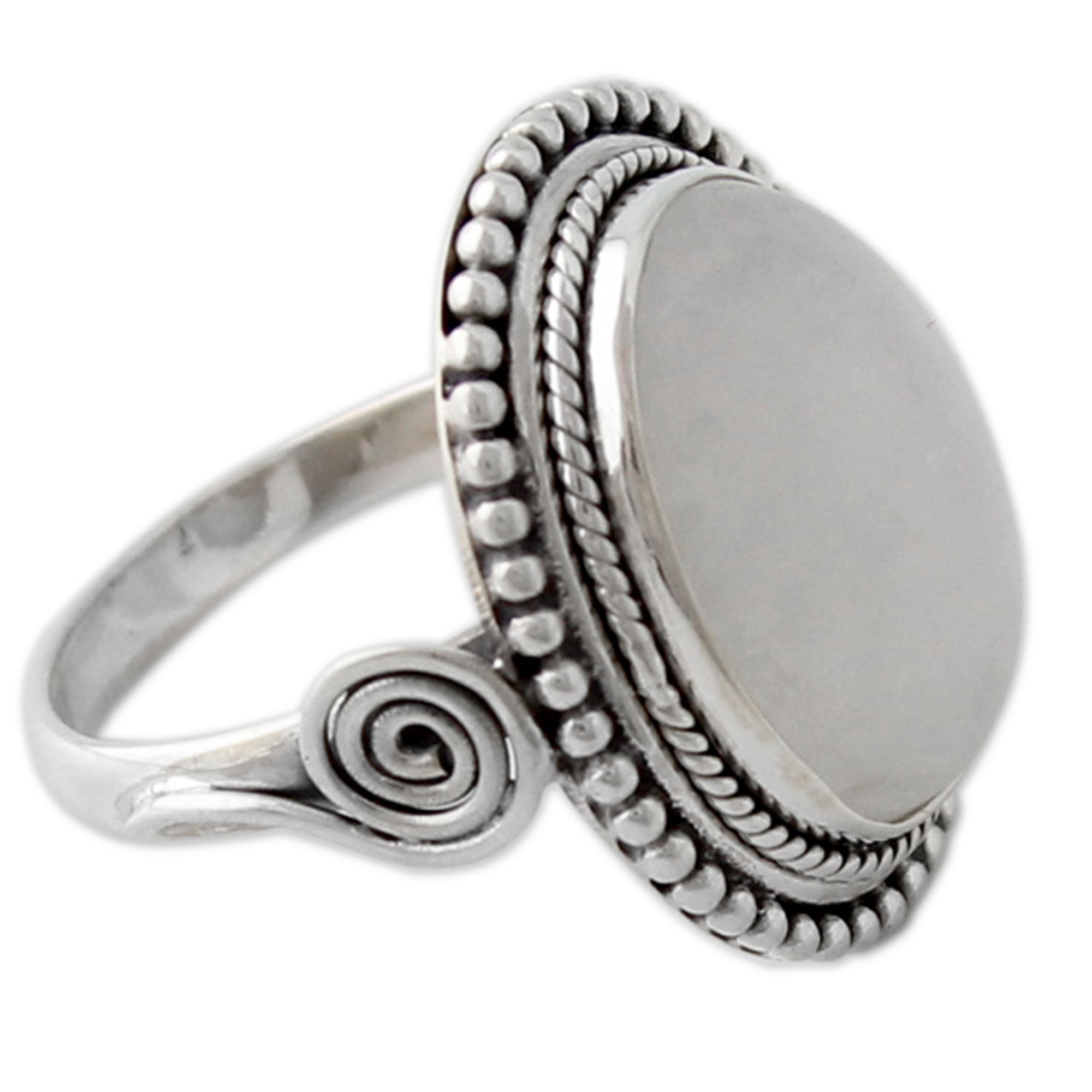 Premium Rainbow Glow Sterling Silver Cocktail Ring with Rainbow Moonstone