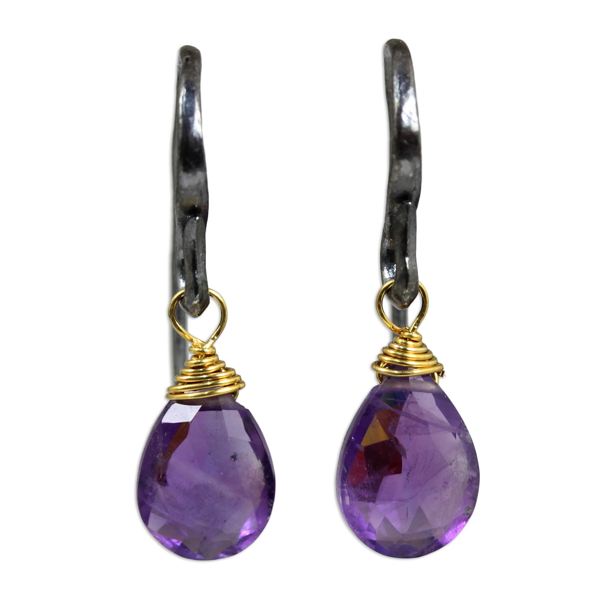 Premium Amethyst Gold Accented Dangle Earrings - Handcrafted Elegance