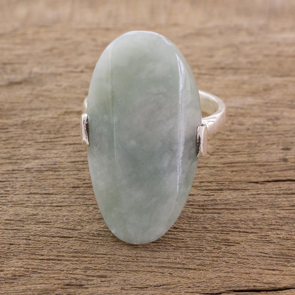 Premium Maya Virtue Light Green Jade & Silver Cocktail Ring