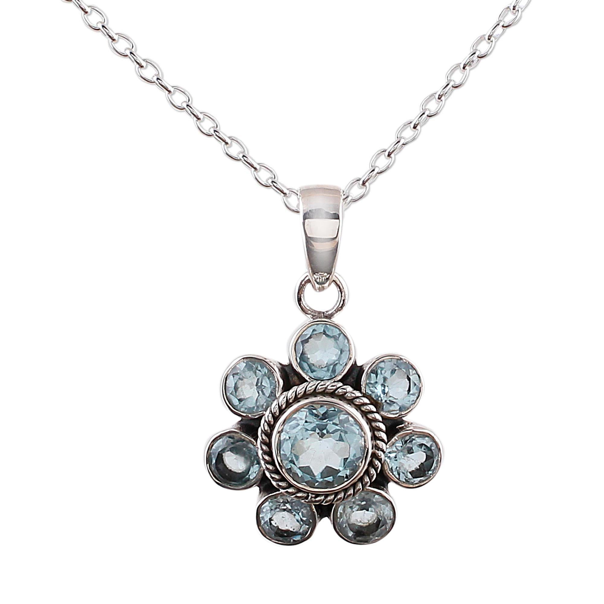 Premium Morning Glitter Blue Topaz Pendant Necklace – Sterling Silver Elegance