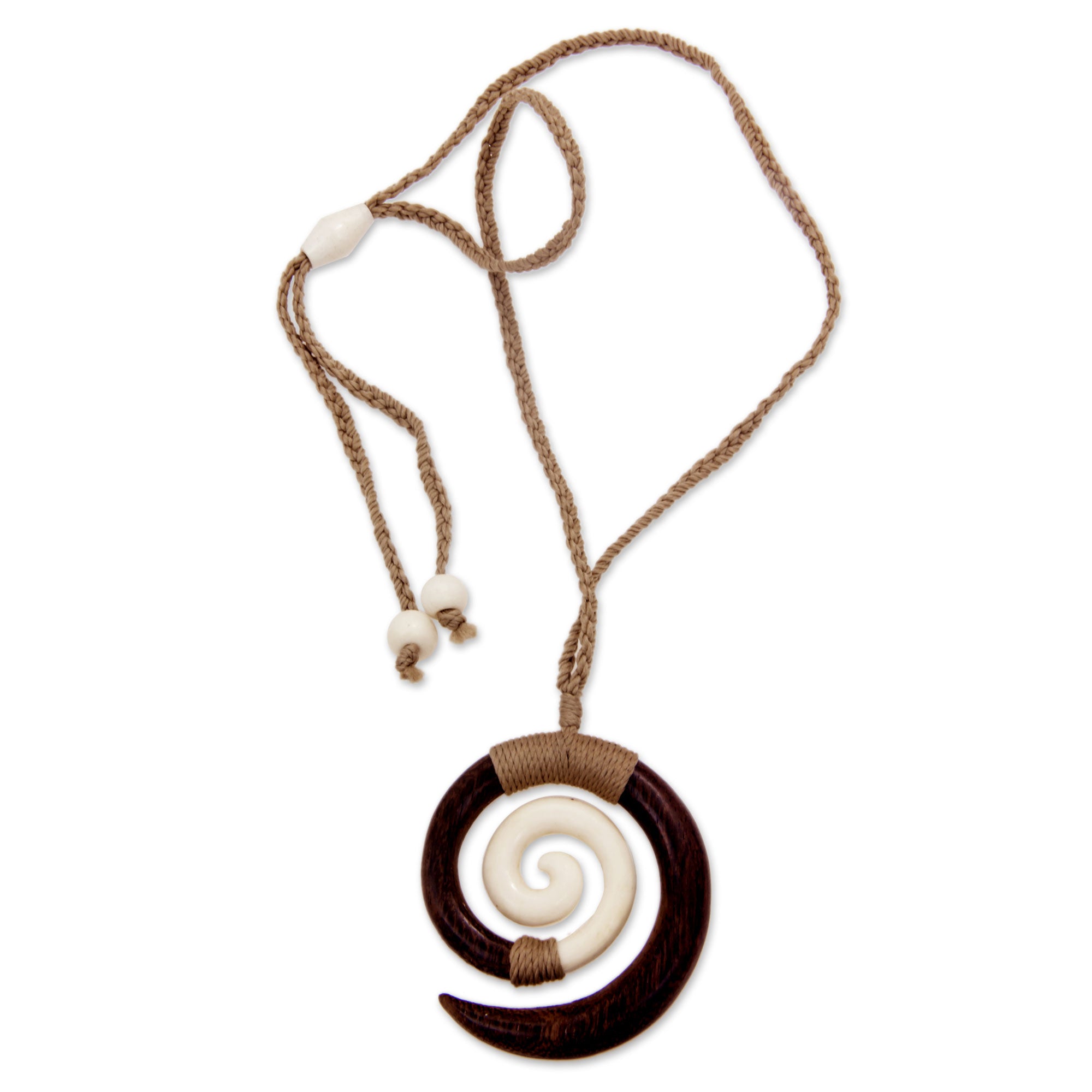 Premium Hypnotic Spiral Necklace - Handcrafted Sono Wood & Bone