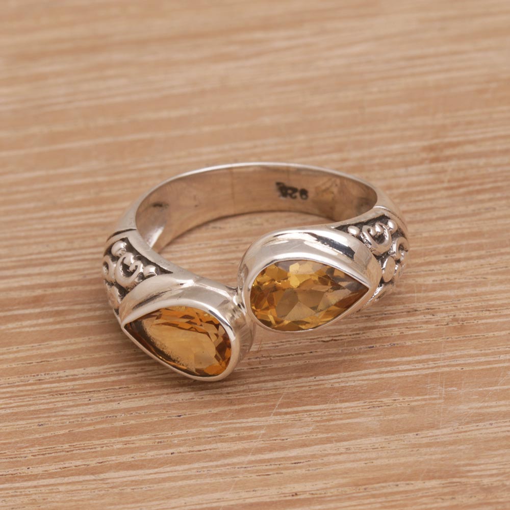 Premium Citrine Teardrop Silver Ring - Handcrafted Elegance