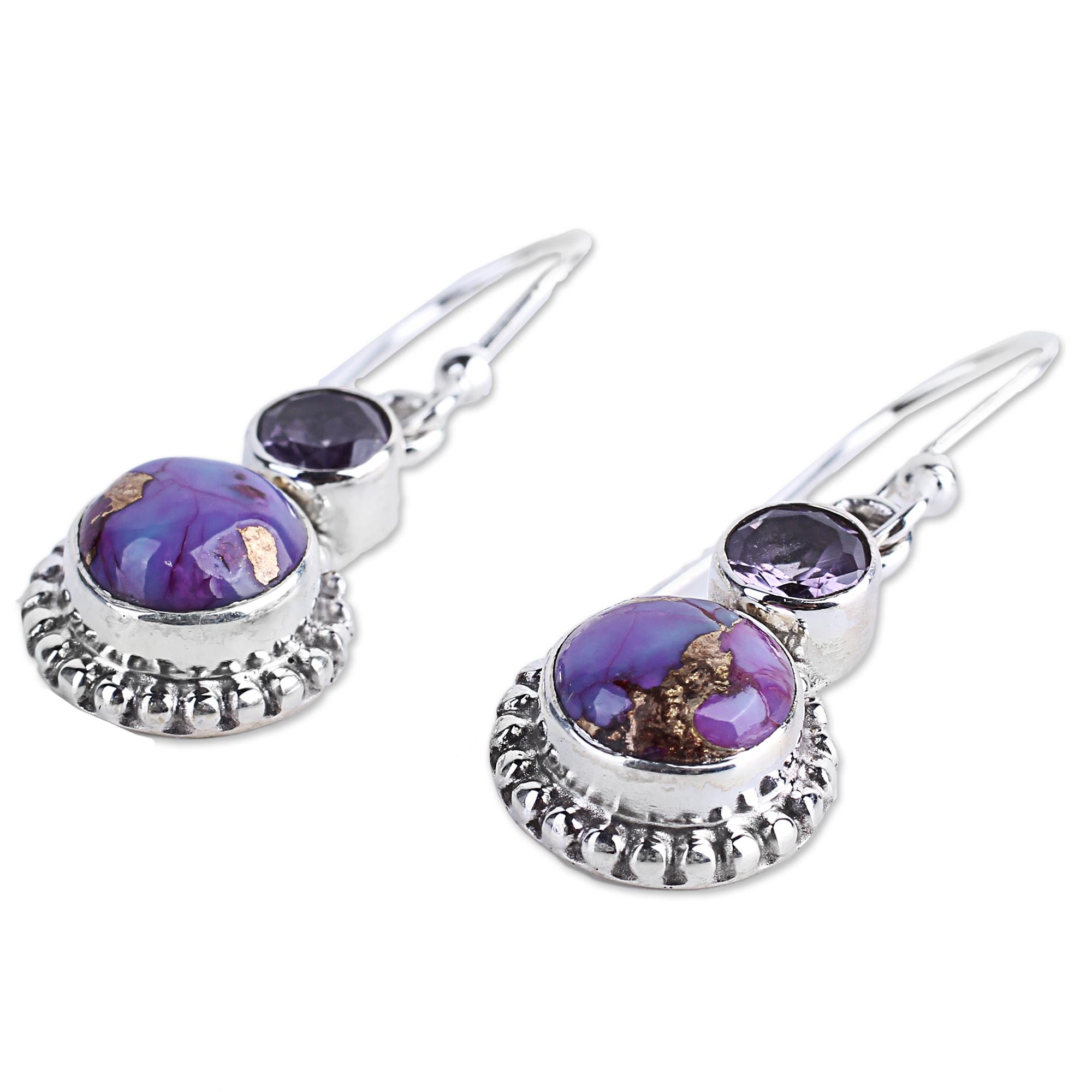 Premium Amethyst & Turquoise Sterling Silver Earrings - Purple Glamour Collection