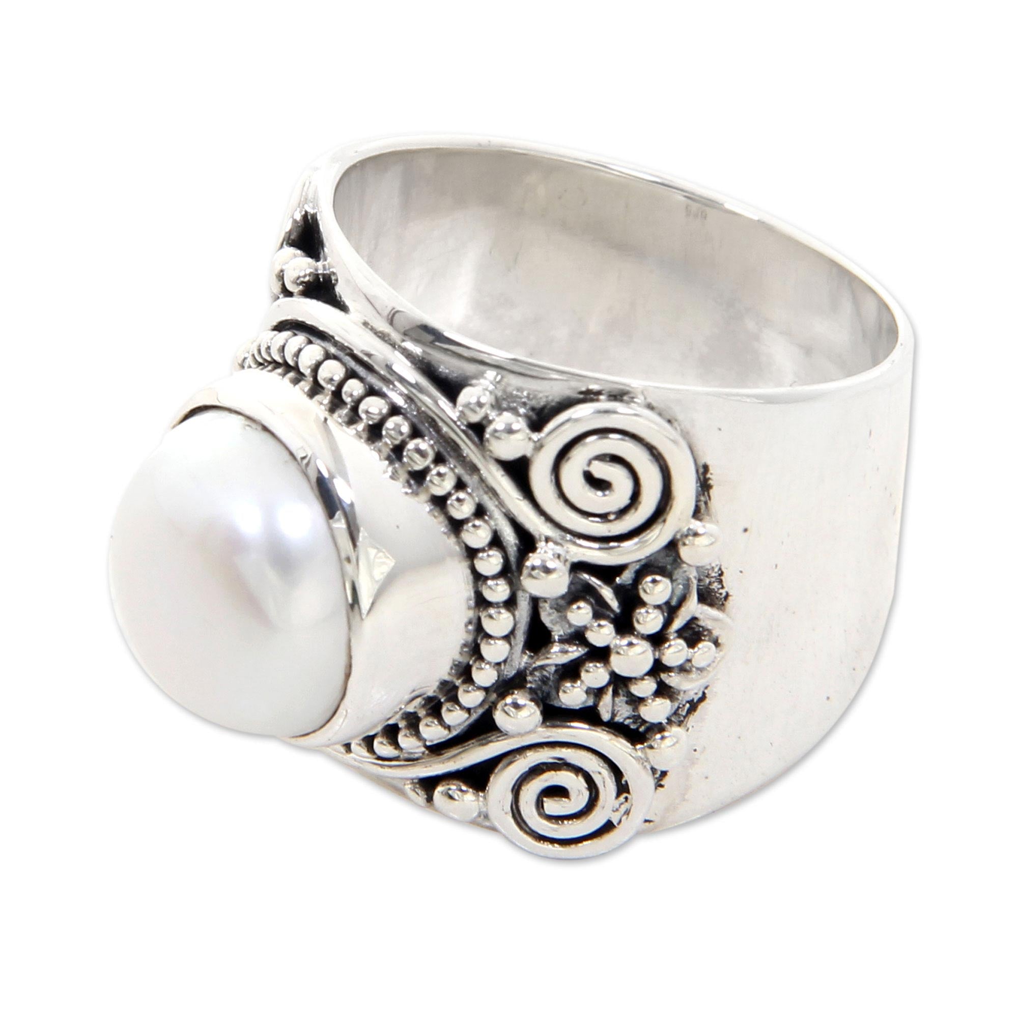 Premium White Frangipani Sterling Silver & Pearl Cocktail Ring