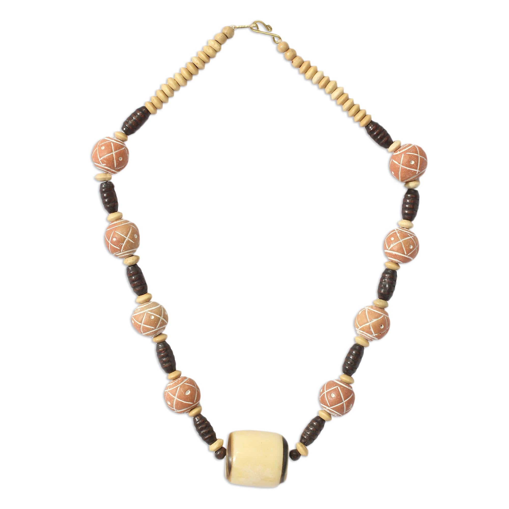 Premium Sougri Handcrafted Necklace - Cow Bone & Ceramic Beads