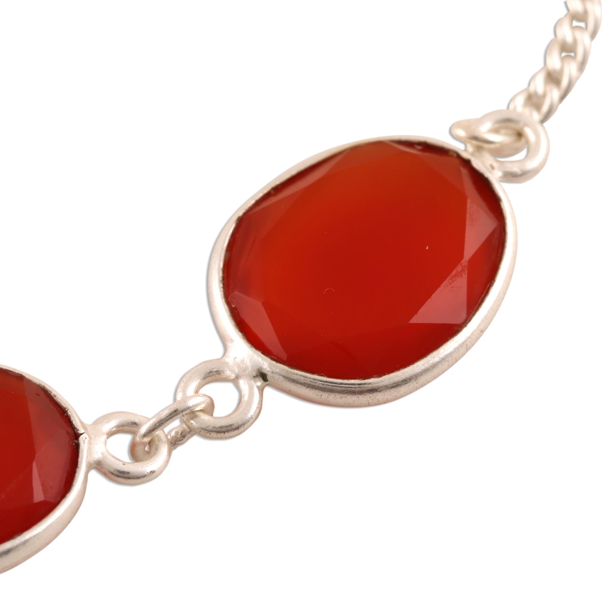 Premium Fiery Glisten 15-Carat Carnelian Bracelet - Handcrafted Sterling Silver Jewelry from India