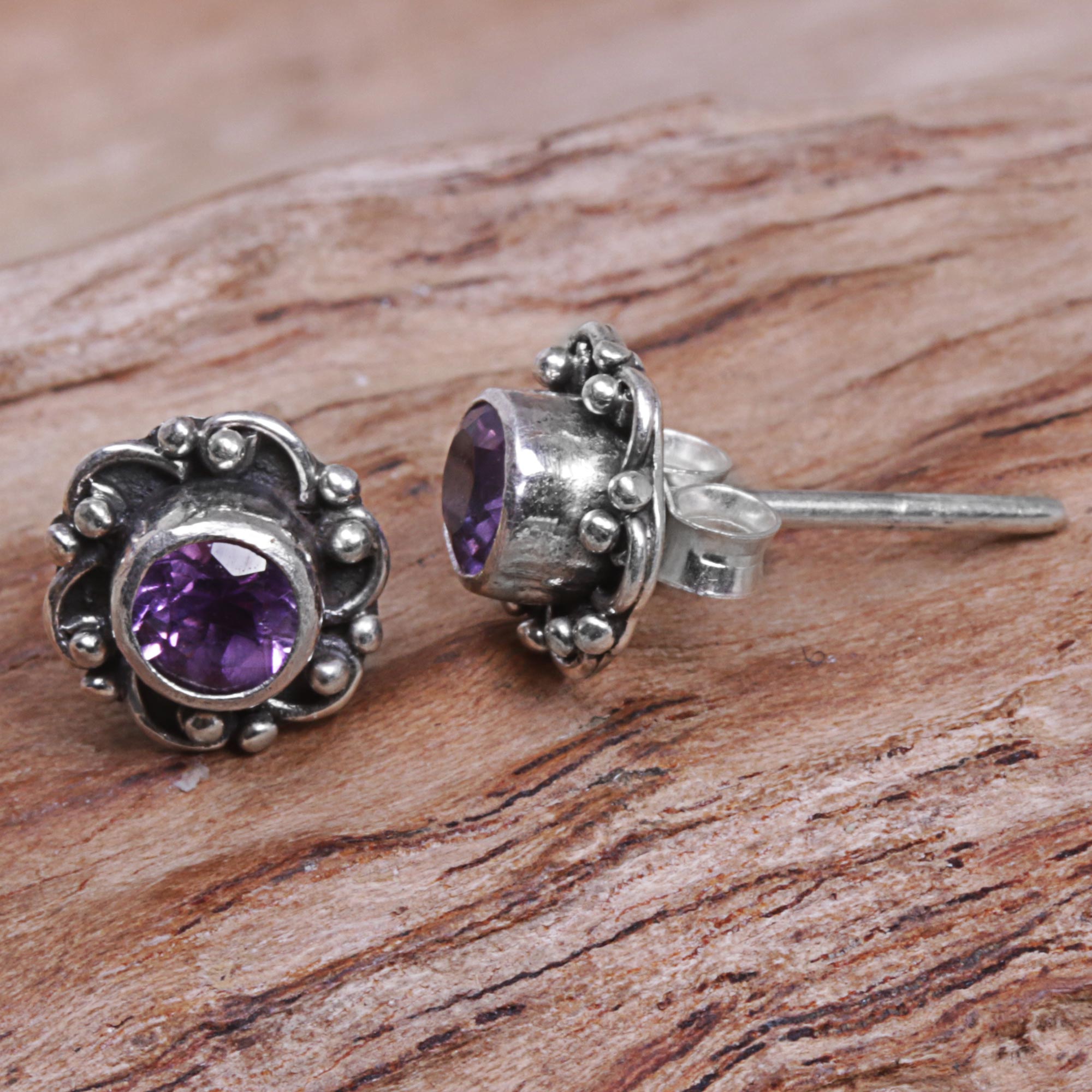 Premium Purple Amethyst Stud Earrings – Handcrafted Elegance