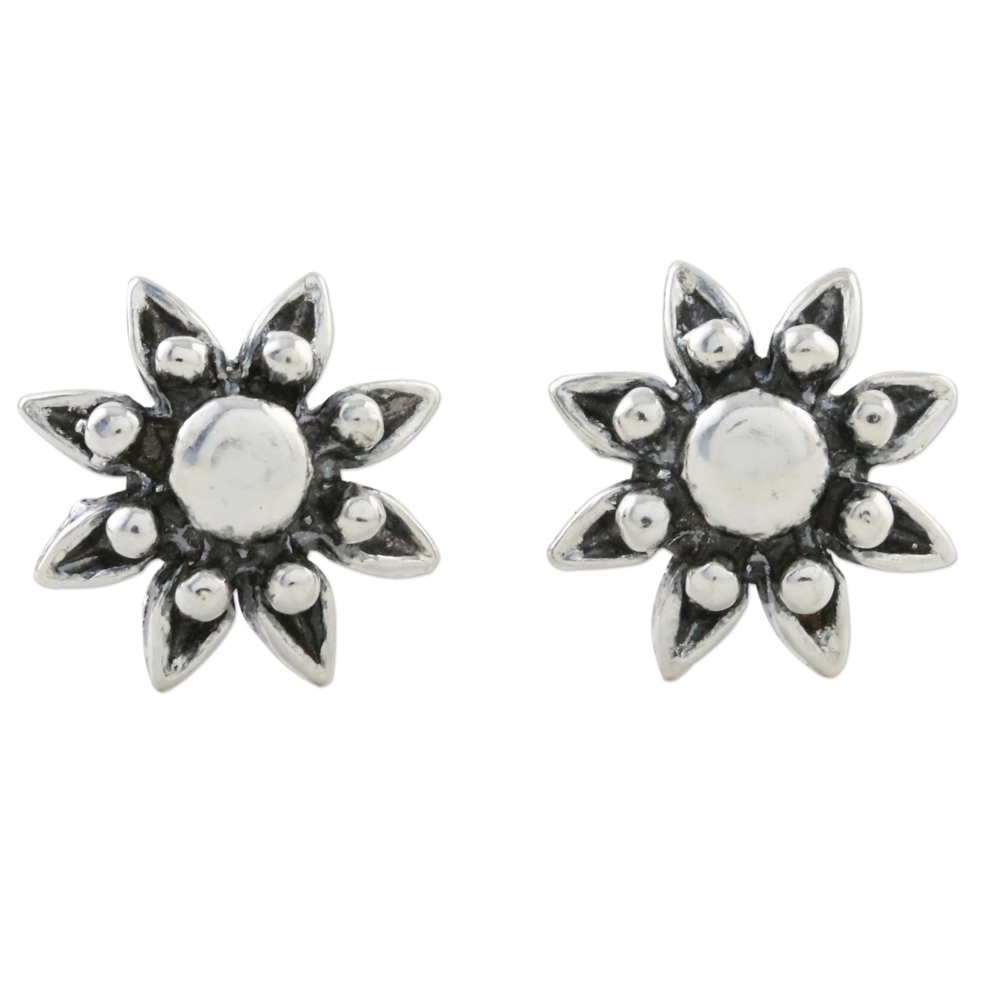 Premium Floral Elegance: Sterling Silver Stud Earrings from Thailand