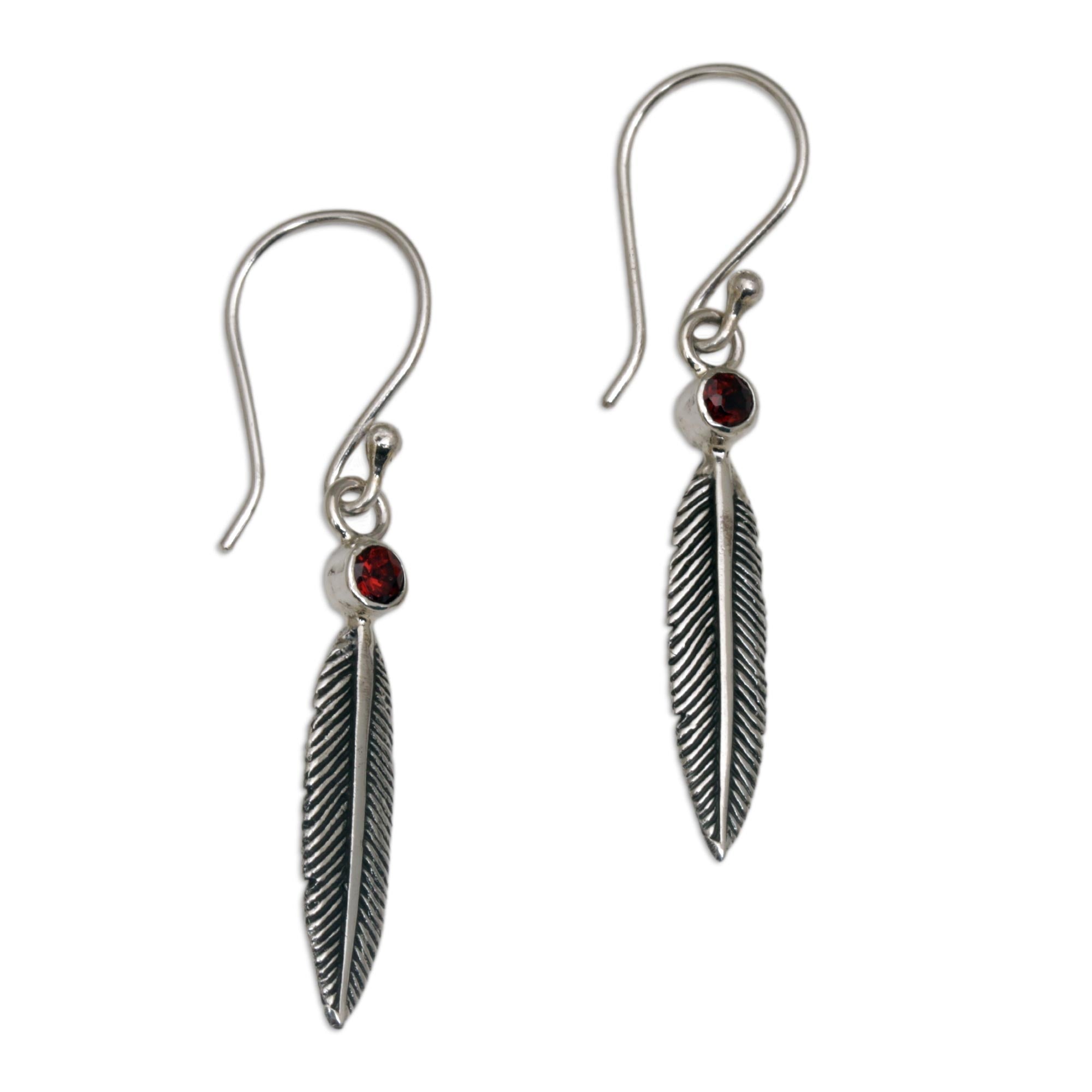 Premium Phoenix Feather Garnet Dangle Earrings – Handcrafted in Bali