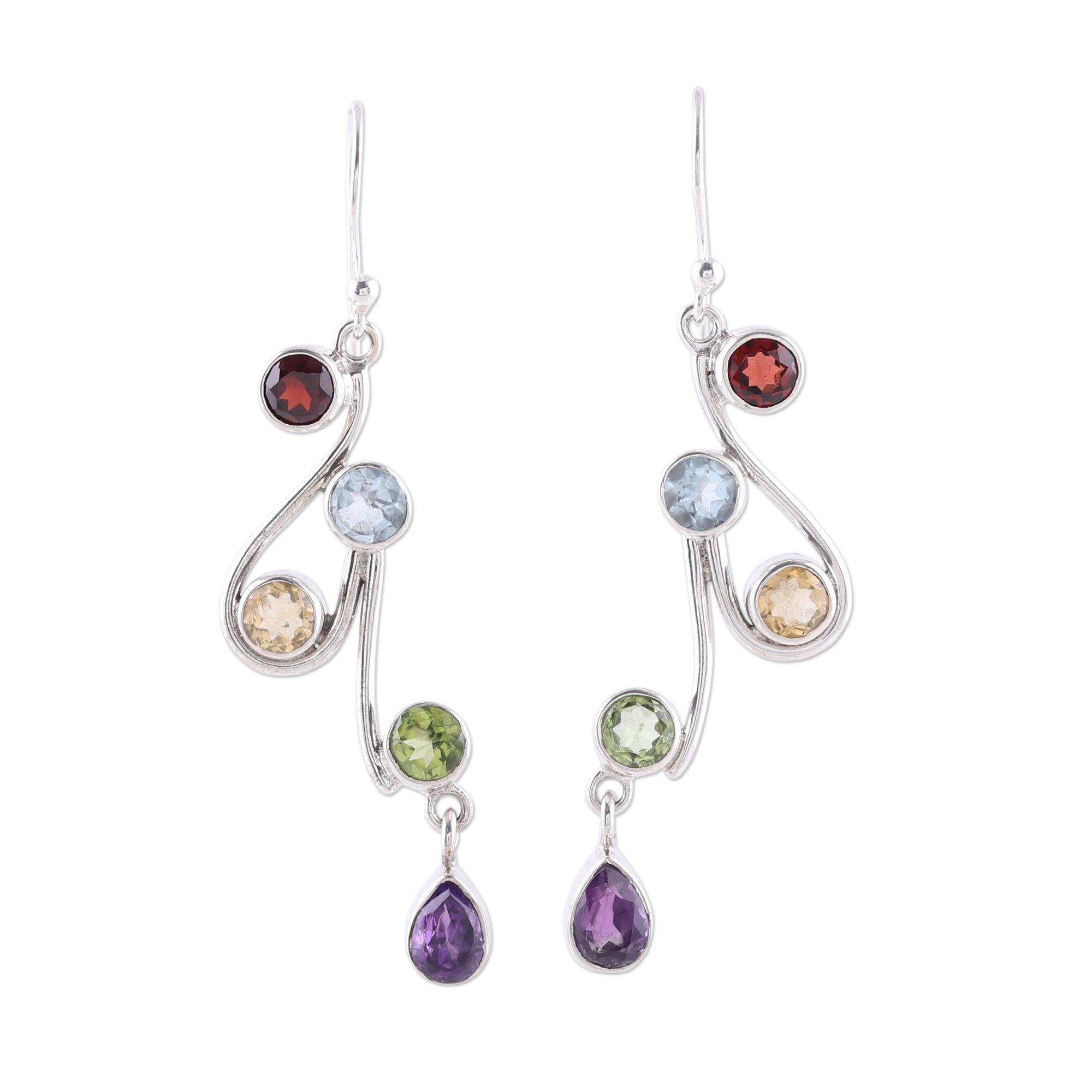 Premium Dancing Rainbow Multi-Gemstone Sterling Silver Dangle Earrings - Upgrade Your Style